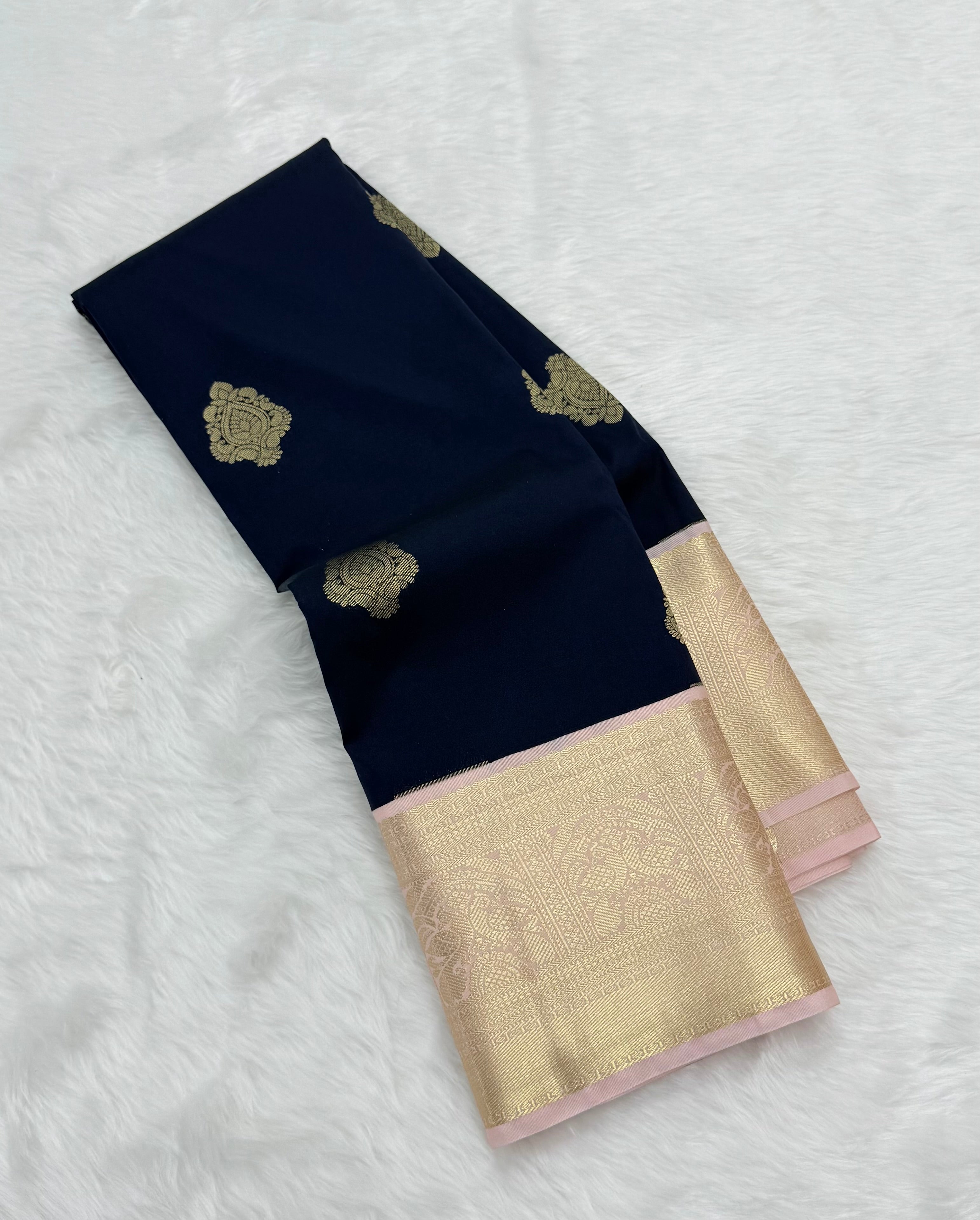 PREMIUM SEMI KANCHI SILK SAREE - NAVY BLUE