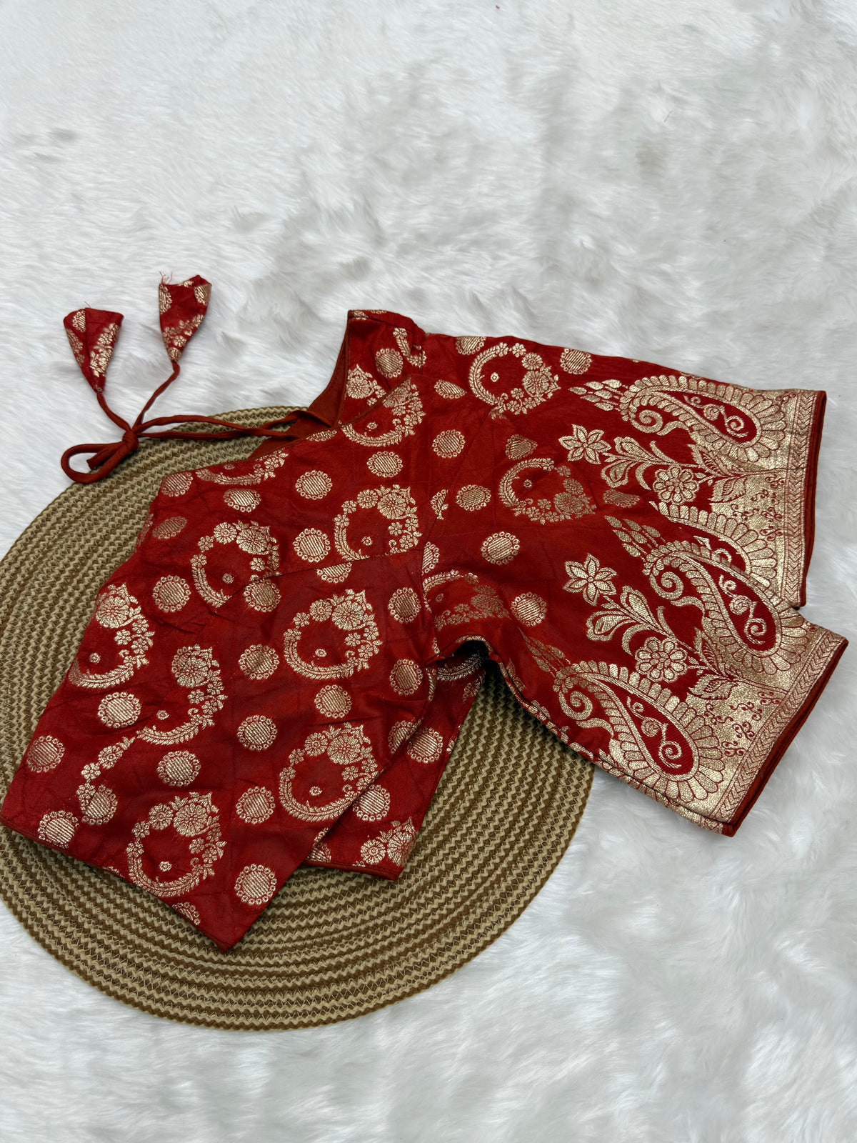 DESIGNER BROCADE WORK READYMADE BLOUSE - BRICK RED