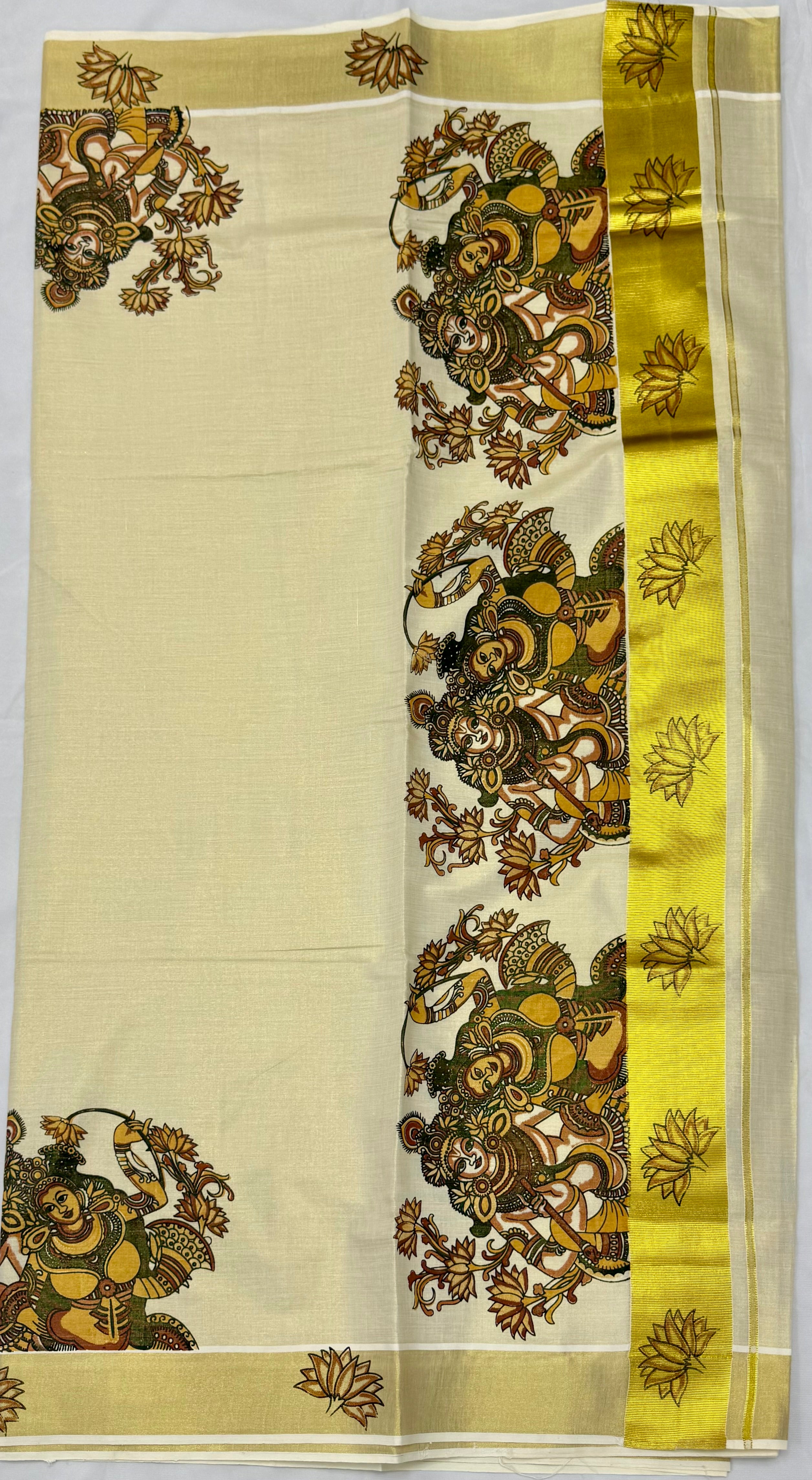 MURAL ART KASAVU TISSUE KERALA SAREE (GOLD,CREAM)