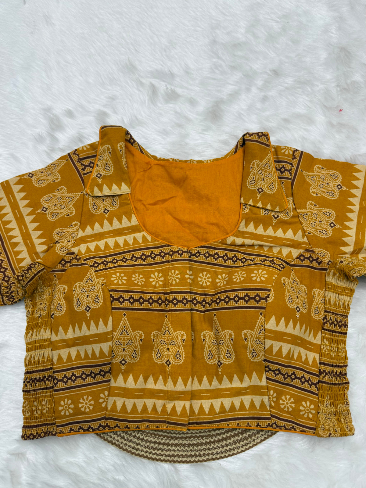 HIGH NECK COTTON READYMADE BLOUSE - AMBER