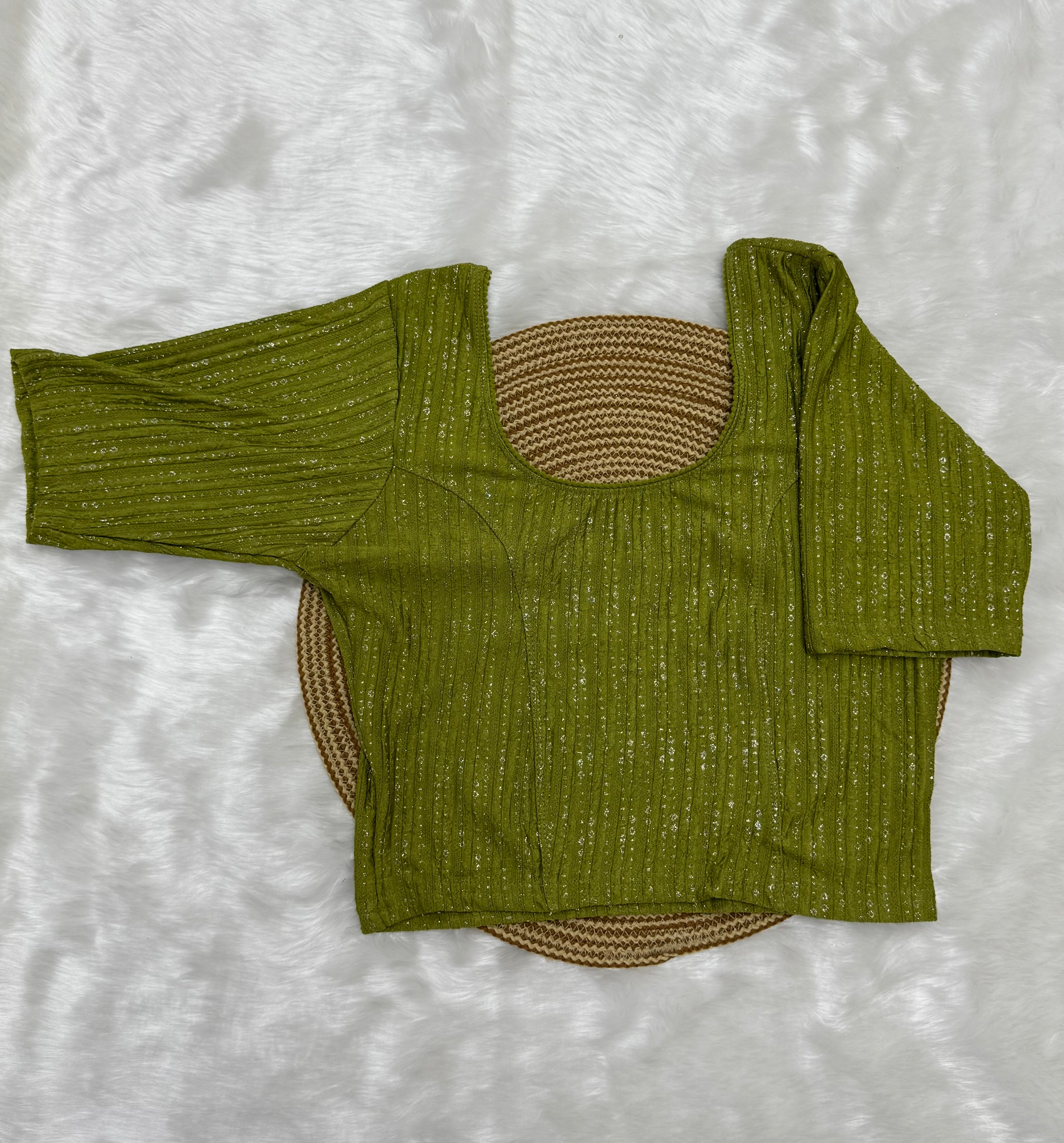 FANCY ELBOW SLEEVE STRETCHABLE BLOUSE