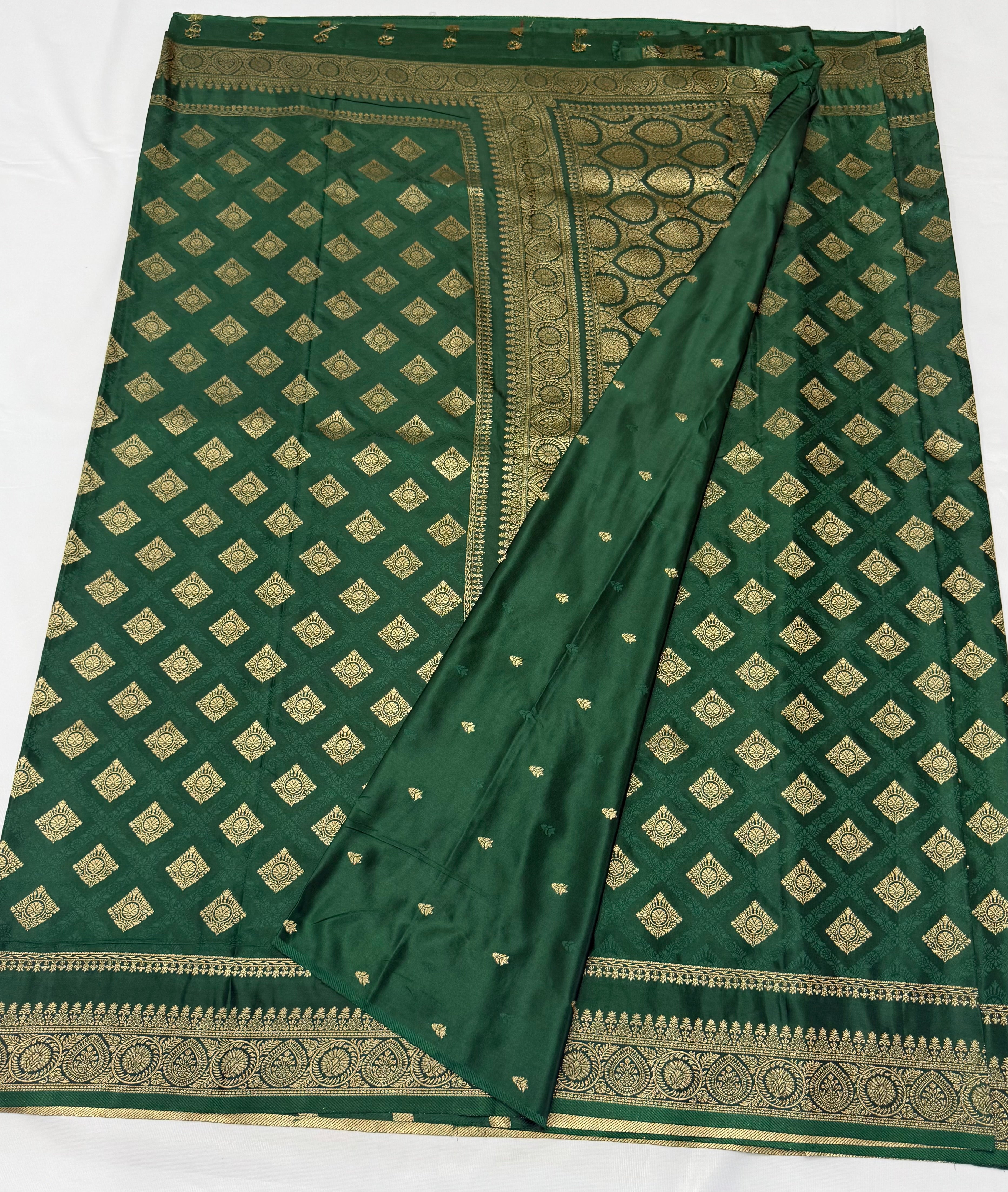 PREMIUM SATIN CREPE SILK SAREE - FOREST GREEN