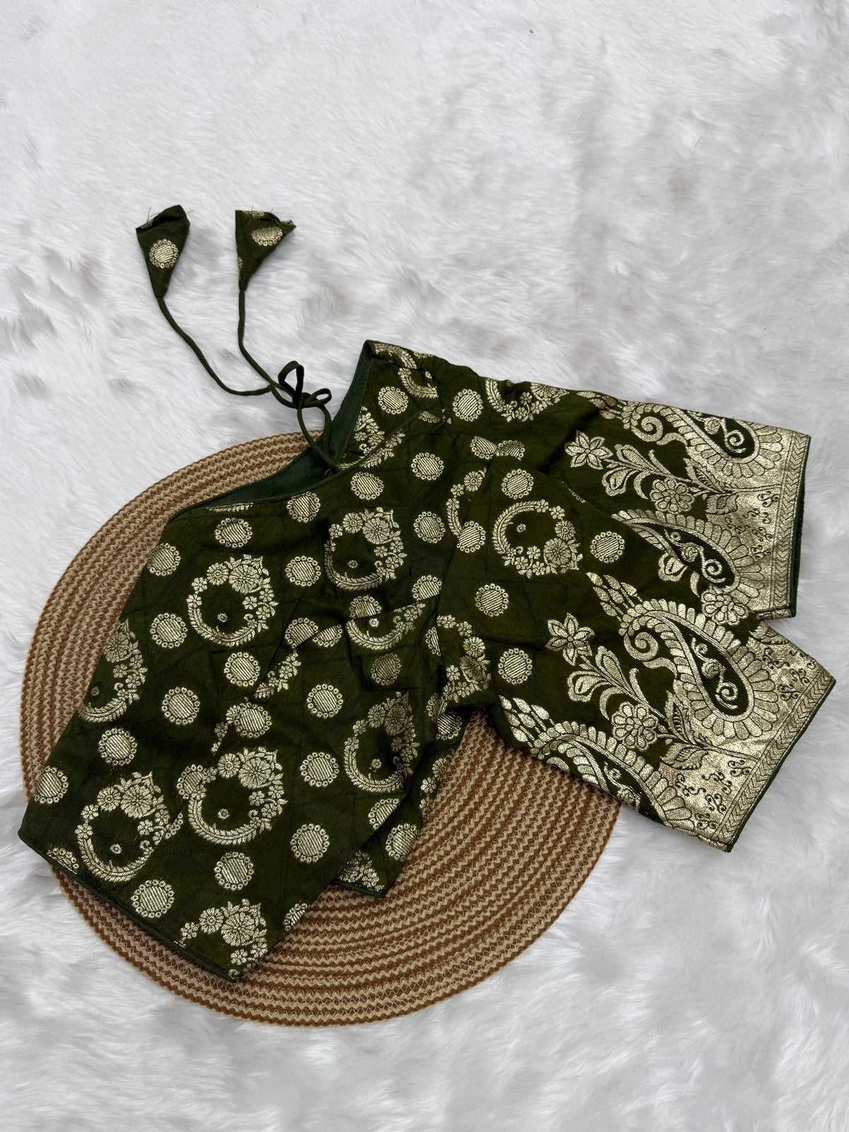 DESIGNER BROCADE WORK READYMADE BLOUSE - FERN GREEN