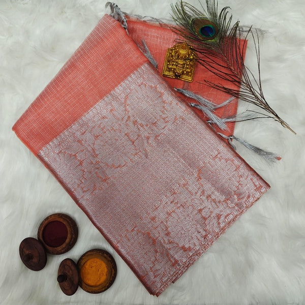 FANCY BANARASI TISSUE SILK SAREES - PEACH ORANGE