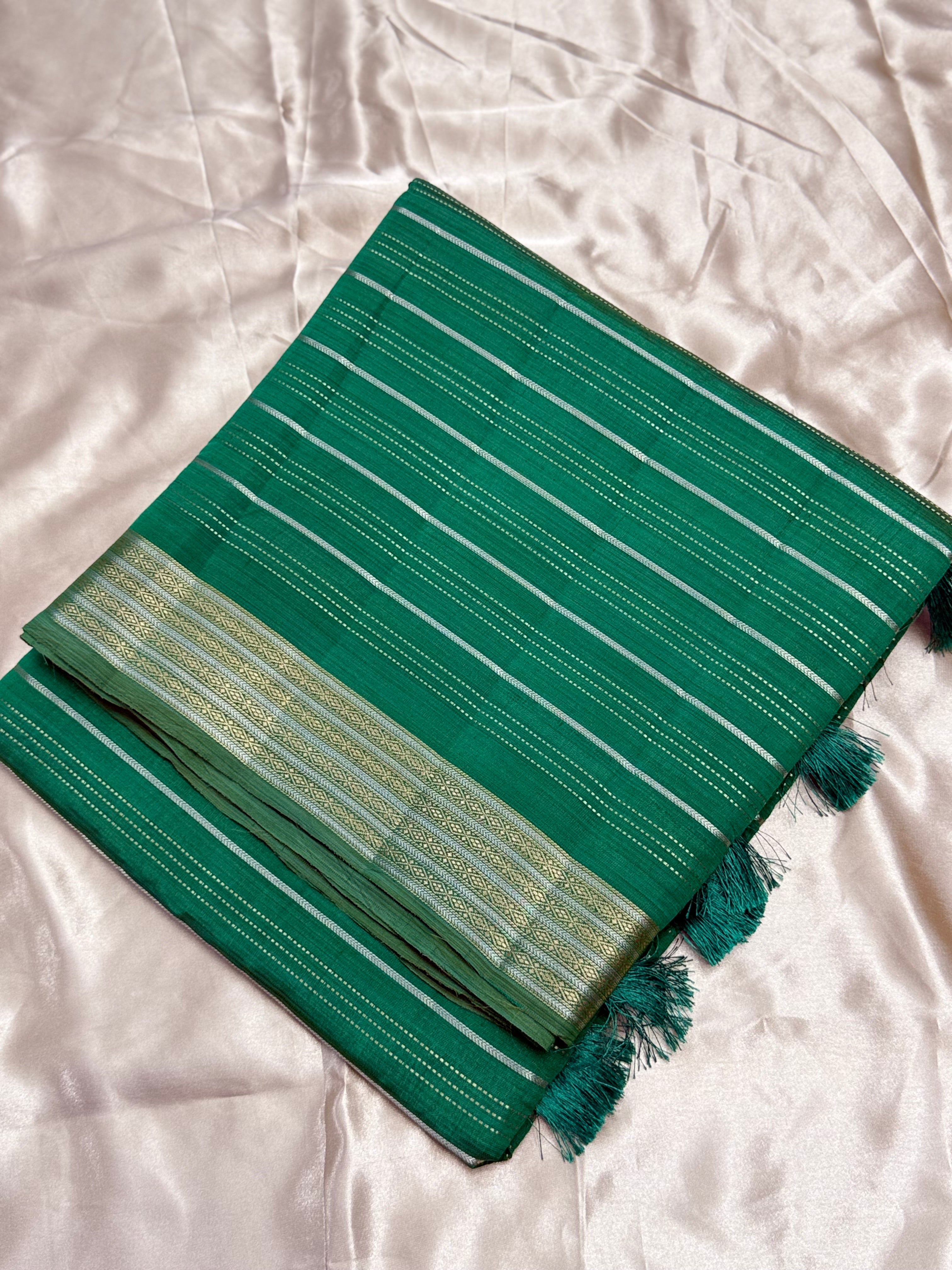 TUSSAR SILK SAREE WITH ZARI BORDER - JADE GREEN