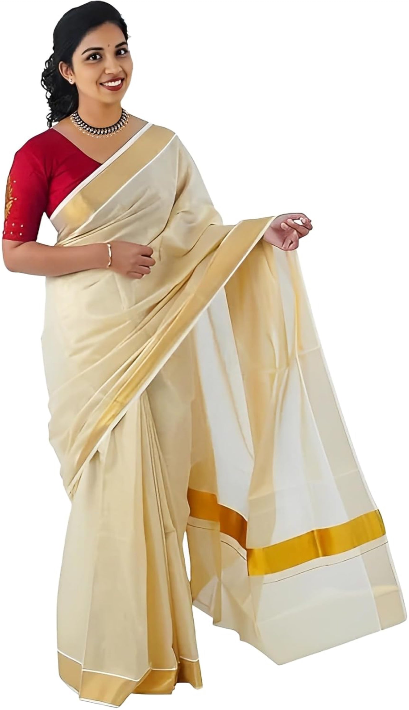 KASAVU PLAIN TISSUE SAREE - GOLD