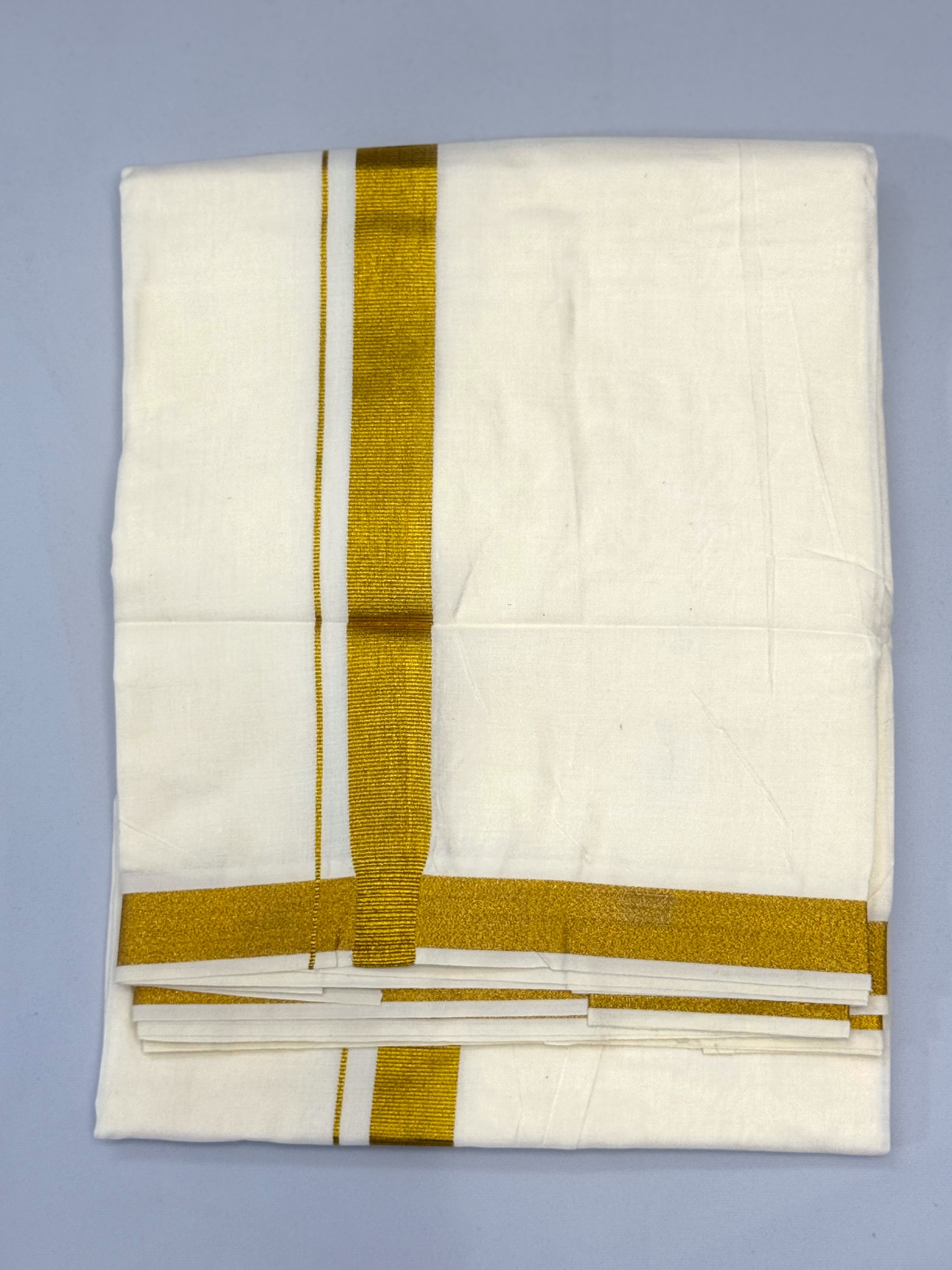 MEN'S DOUBLE DHOTI CREAM WITH SUPREME GOLD ZARI BORDER 1''