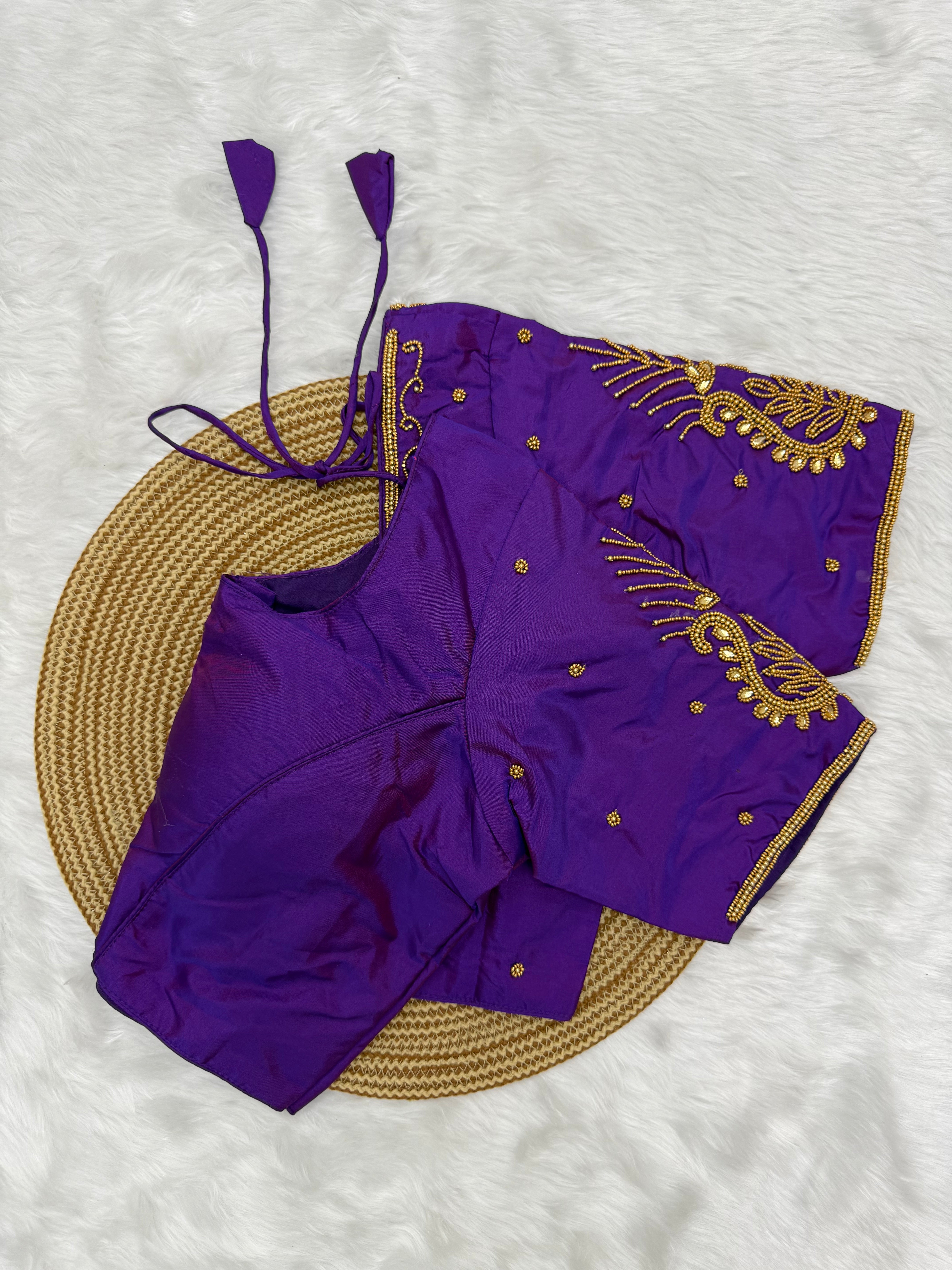 BRIDAL AARI WORK READY TO WEAR SAREE BLOUSE - ROYAL PURPLE