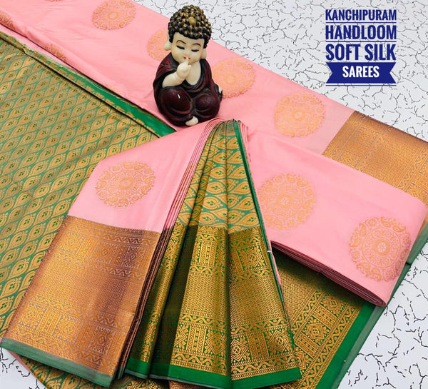 KANCHI HANDLOOM SOFT SILK SAREE - PINK