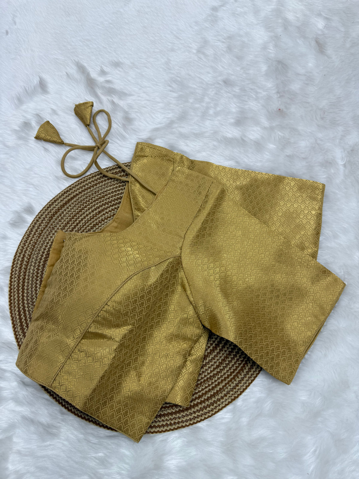 DESIGNER JACQUARD READY TO WEAR SAREE BLOUSE - GOLD