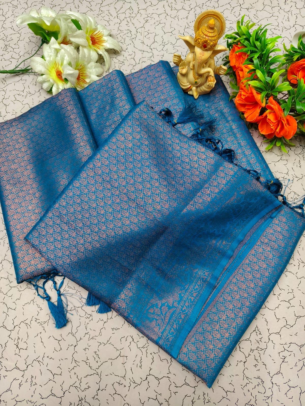 PREMIUM KUBERA PATTU SILK SAREE - PEACOCK GREEN