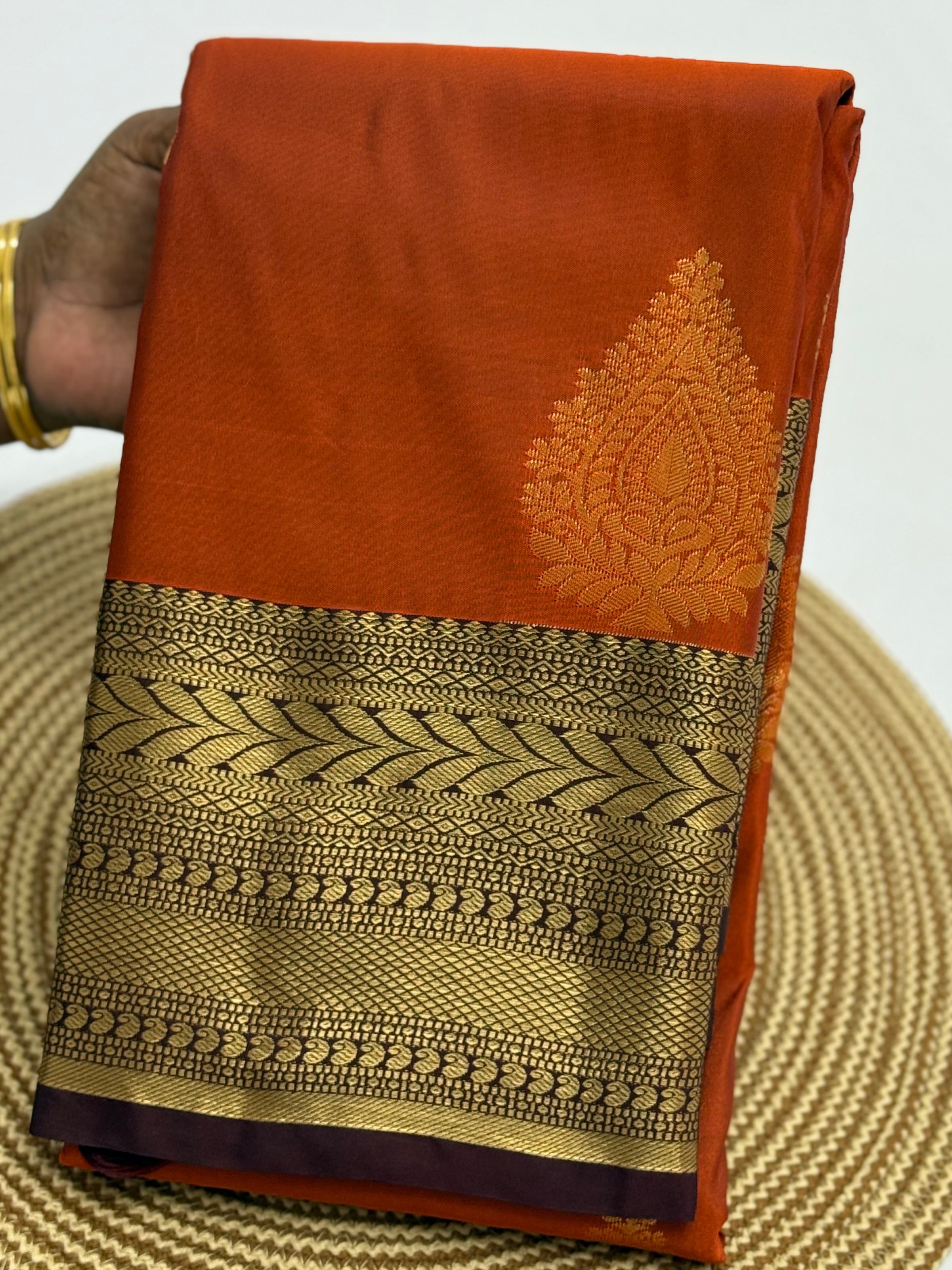 PREMIUM SEMI KANCHI SILK SAREE - RUST ORANGE