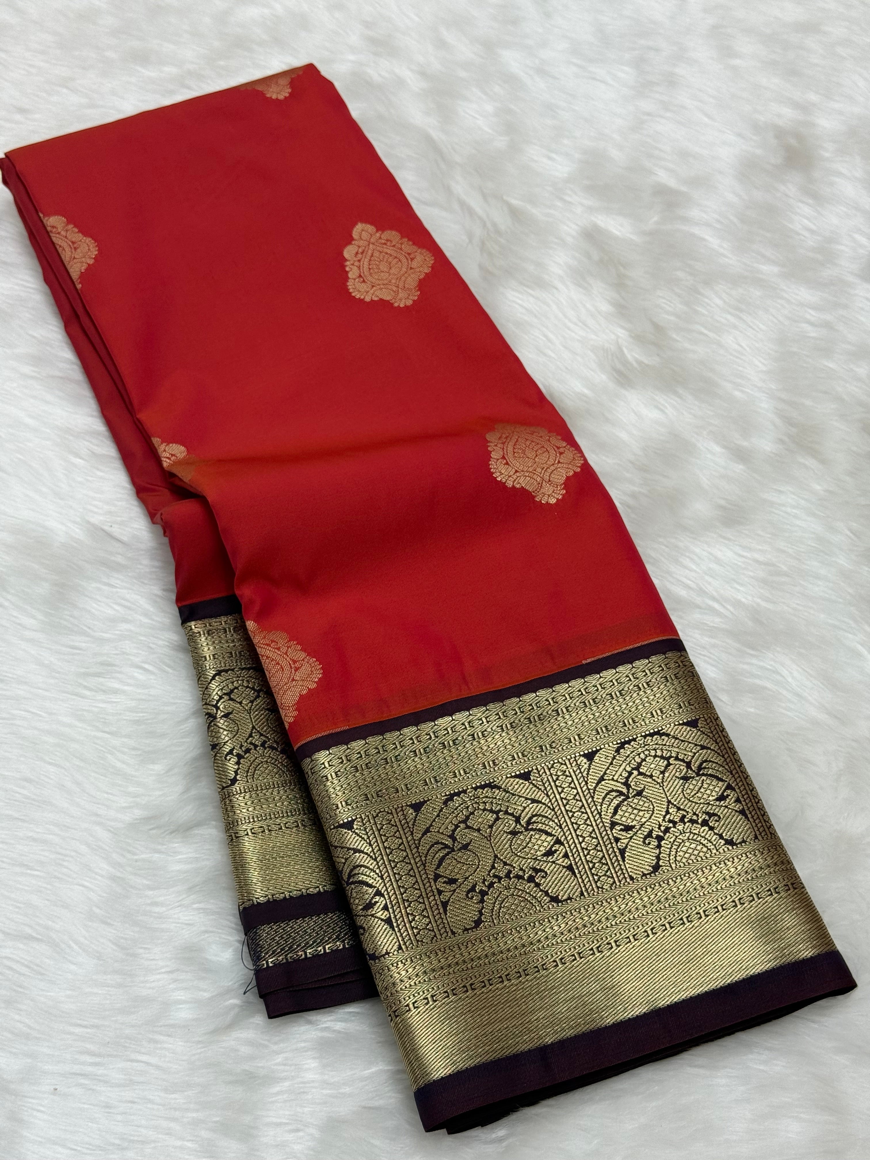 PREMIUM SEMI KANCHI SILK SAREE - VERMILLION