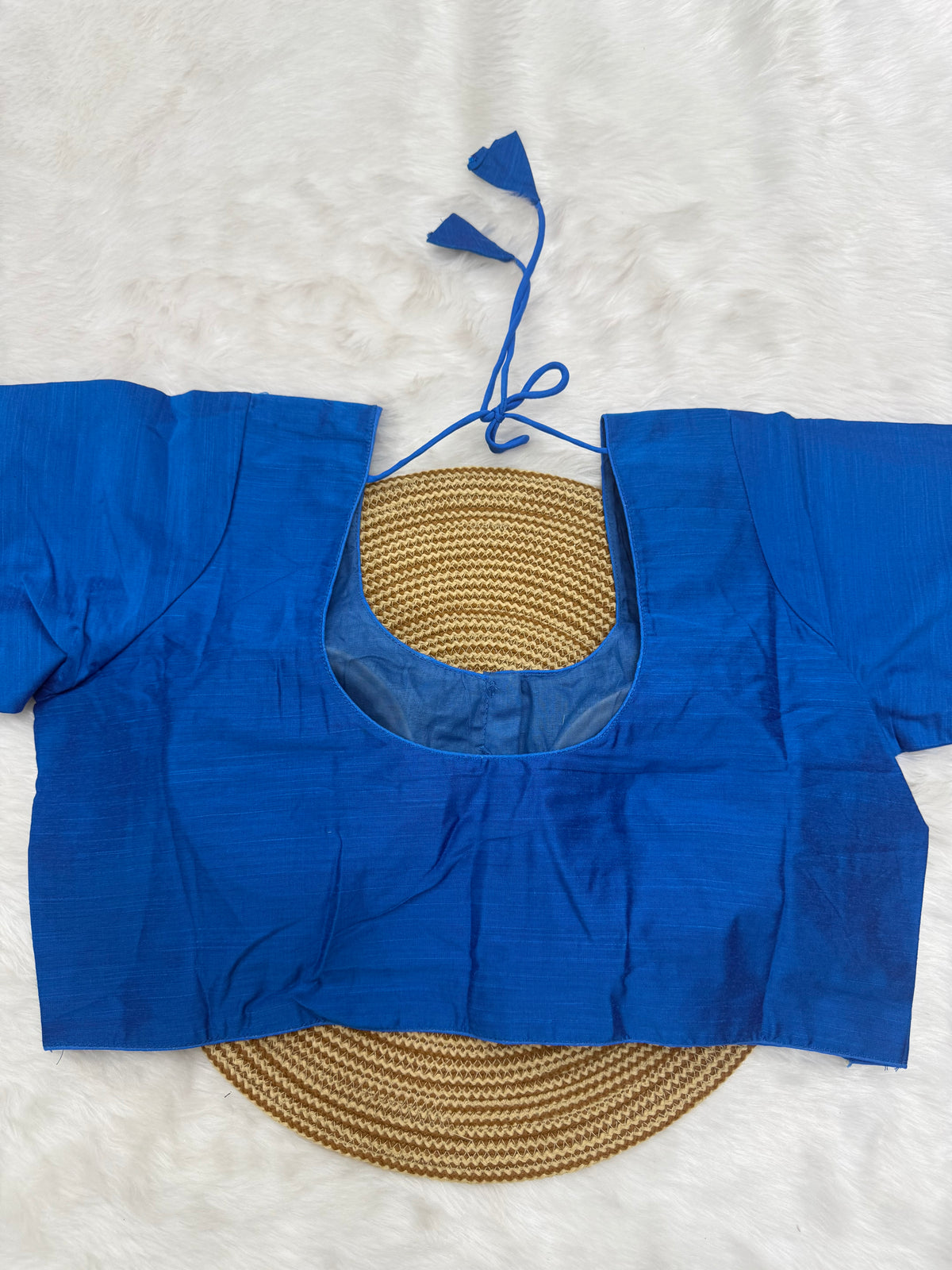 PLAIN SILK READY TO WEAR SAREE BLOUSE - BLUE