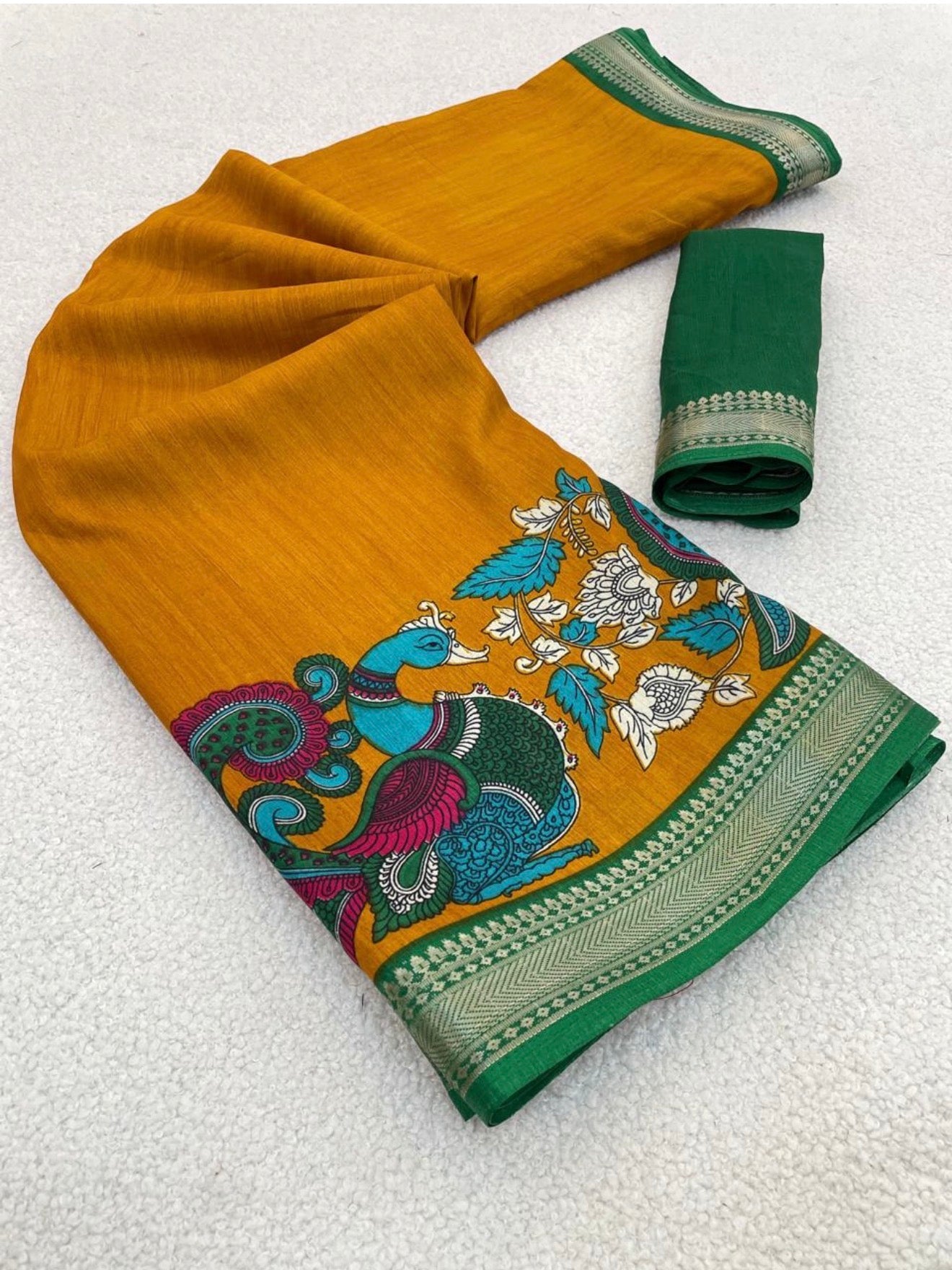 KALAMKARI SMALL BORDER BOUTIQUE SAREE - CARAMEL