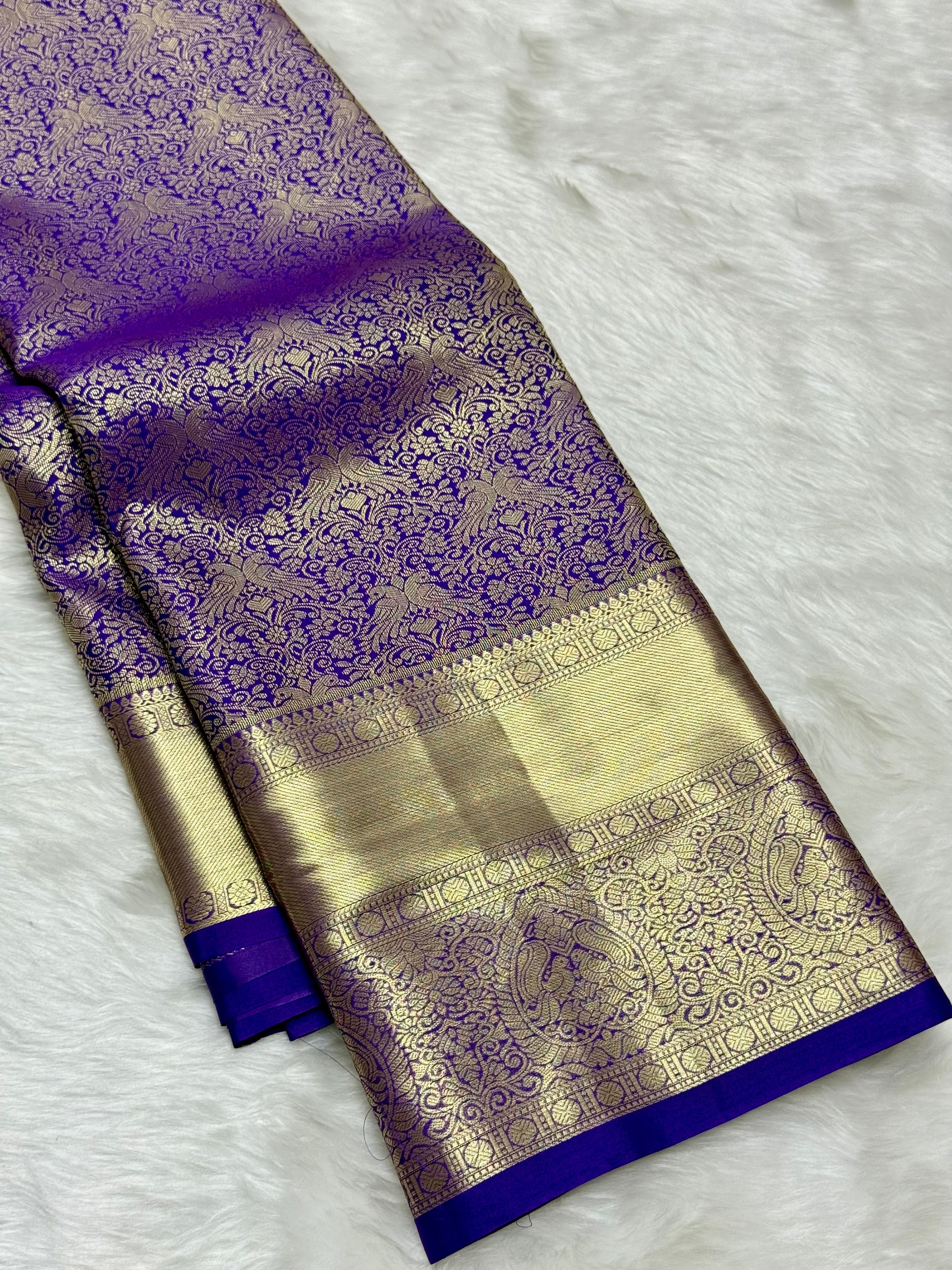 PREMIUM KANCHI BROCADE SILK SAREE - GOLDEN PURPLE