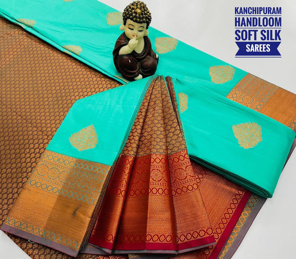 KANCHI HANDLOOM SOFT SILK SAREE - PASTEL GREEN