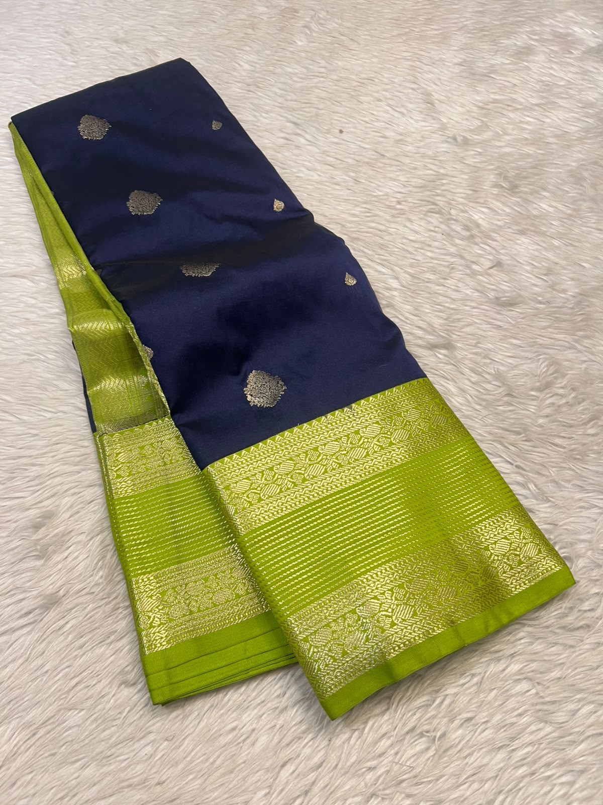 PREMIUM SEMI KANCHI SILK SAREE - NAVY BLUE