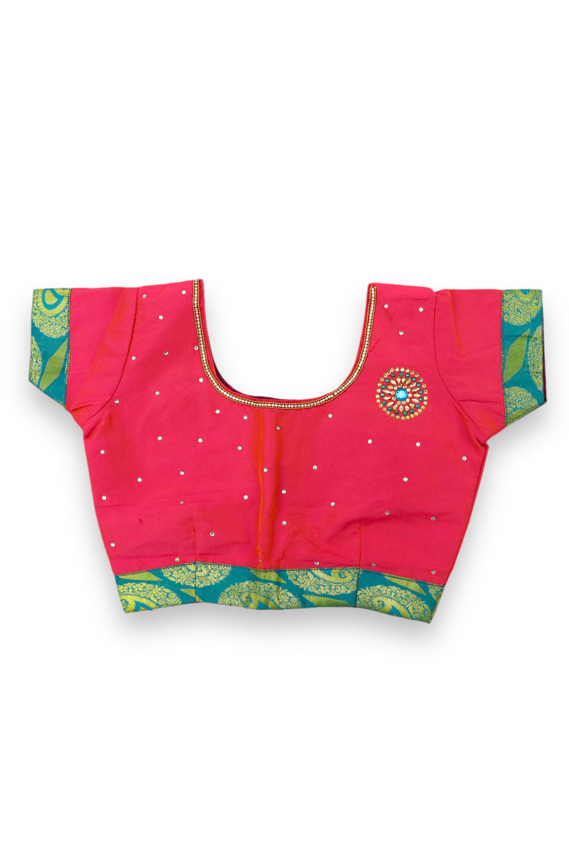 KIDS GIRLS PATTU PAVADAI/HALF SAREE - PINK & TEAL