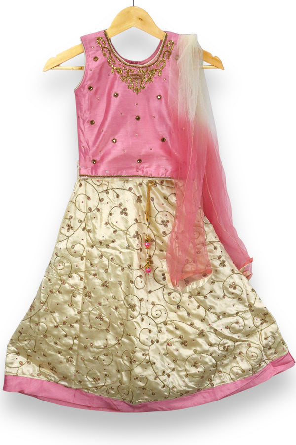 KIDS GIRLS READYMADE LEHENGA CHOLI- PINK WITH SANDAL