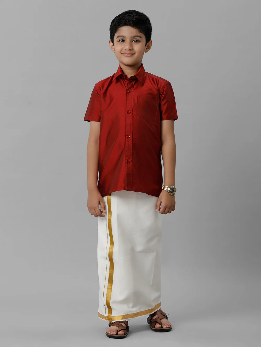 KIDS BOYS VELCRO DHOTI & SHIRT COMBO SET - RED