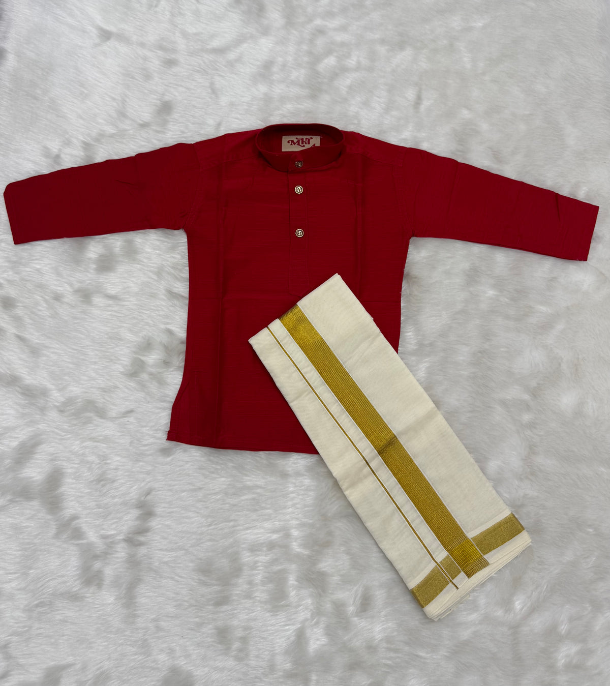 KIDS BOYS VELCRO DHOTI & KURTA COMBO SET - RED