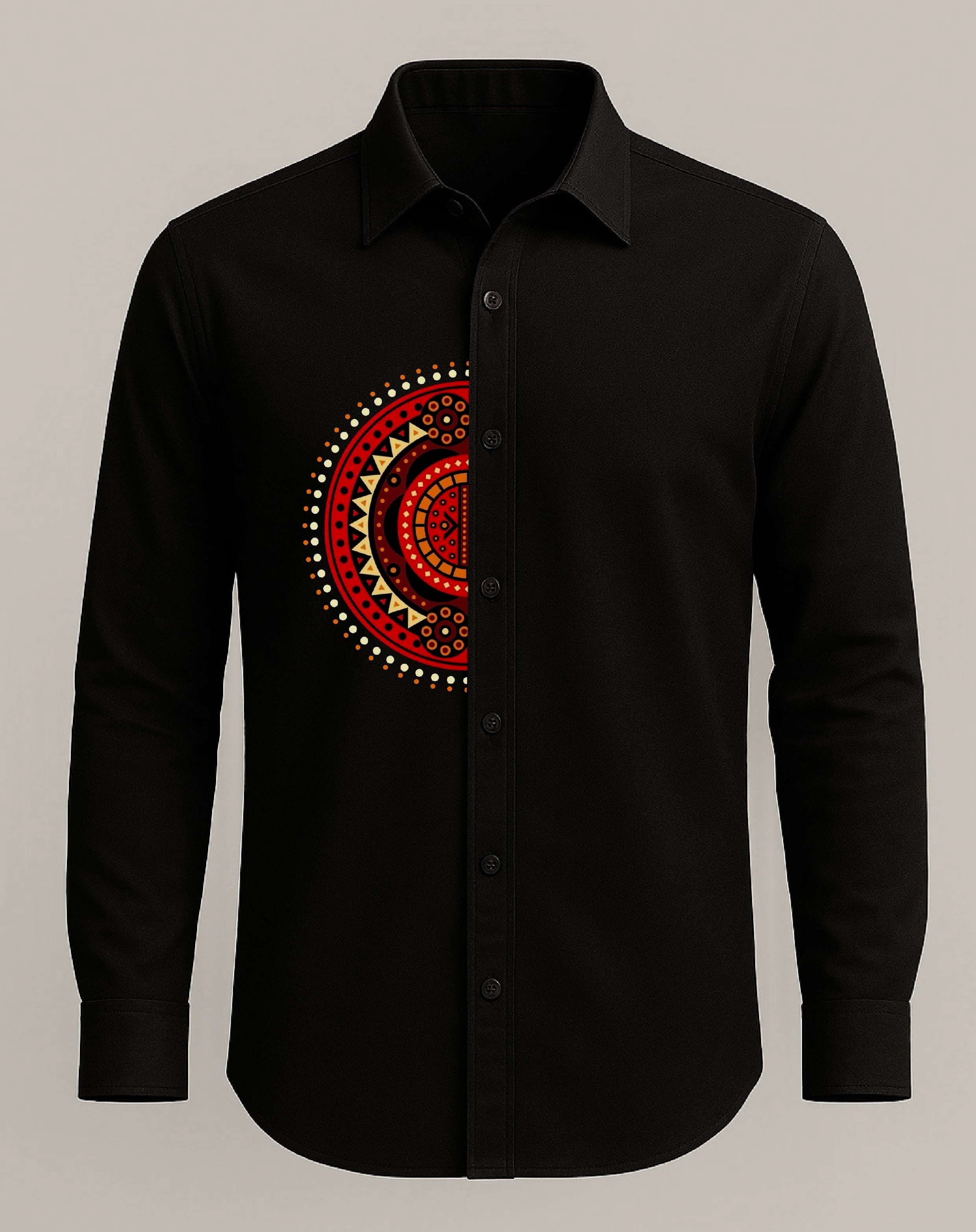 ONAM EDIT MEN'S PRINTED FULL SLEEVE SHIRT - BLACK