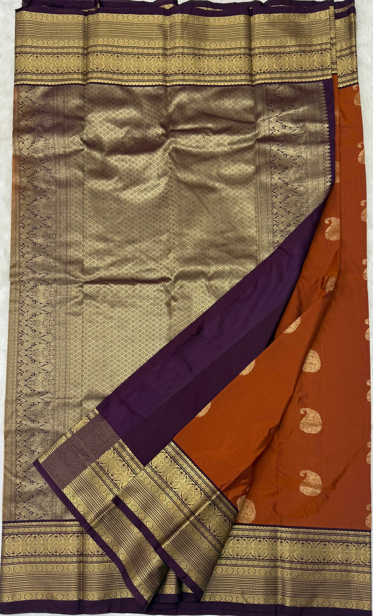 PREMIUM SEMI KANCHI SILK SAREE - RUST ORANGE