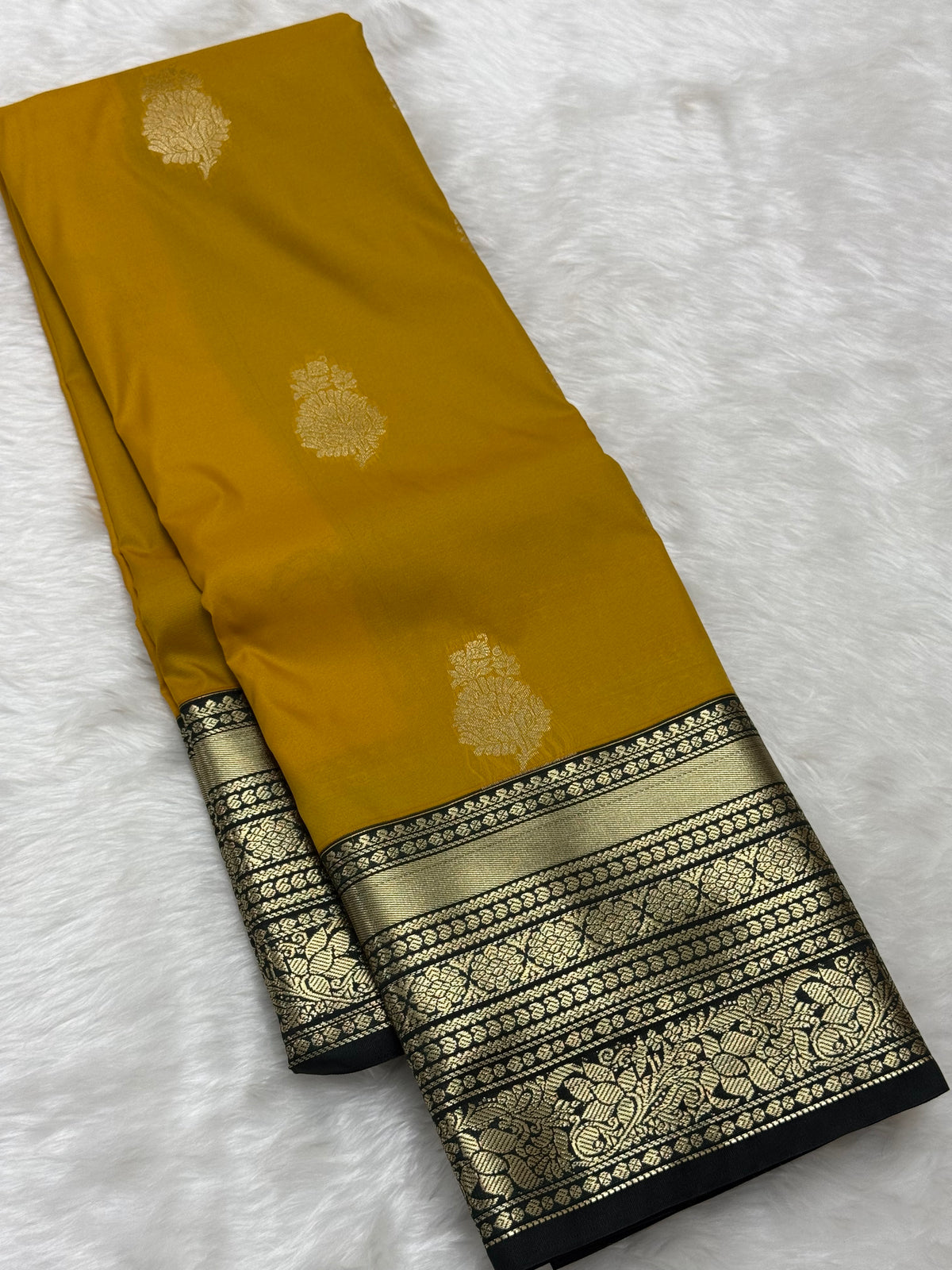 PREMIUM SEMI KANCHI SILK SAREE - SAFFRON YELLOW
