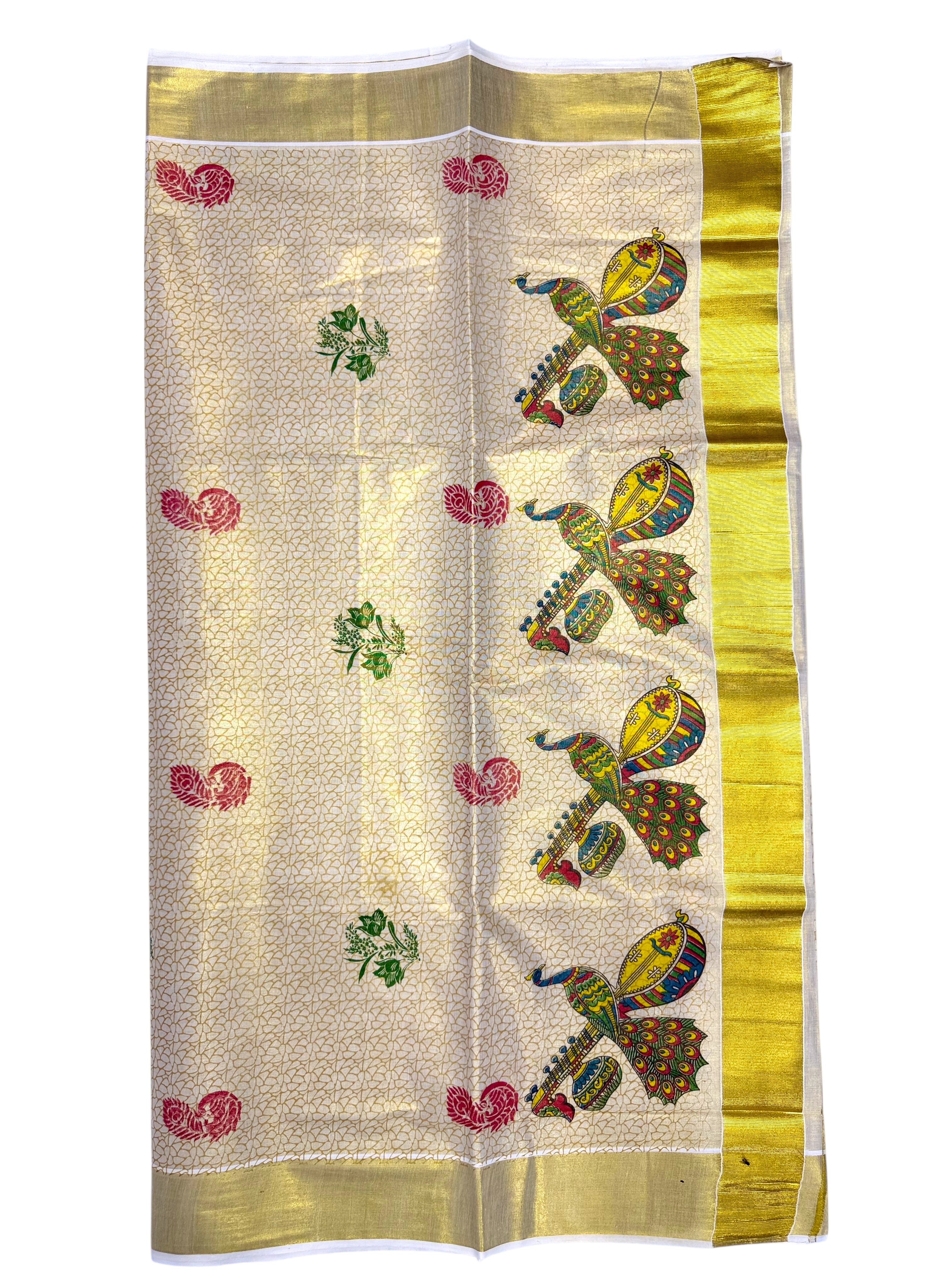 MURAL PAINTED/PRINTED KASAVU TISSUE SAREE (GOLD)