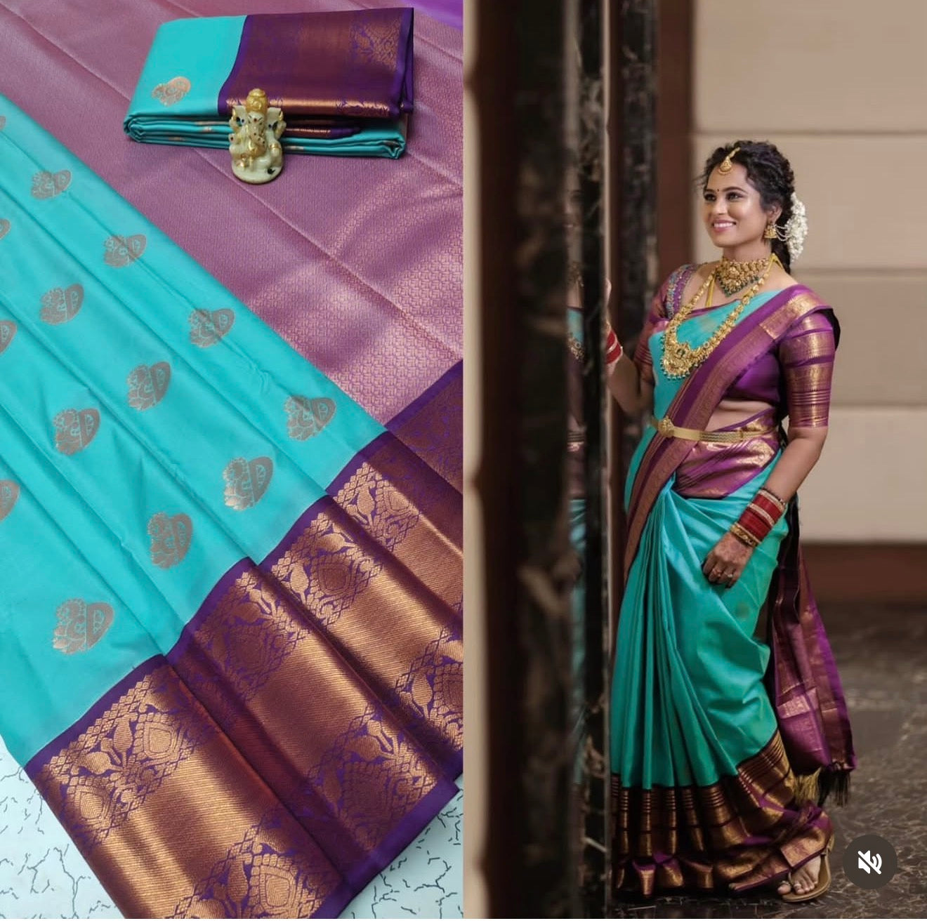 RAMYA PANDIYAN INSPIRED KANCHI SILK SAREE - SEAFOAM