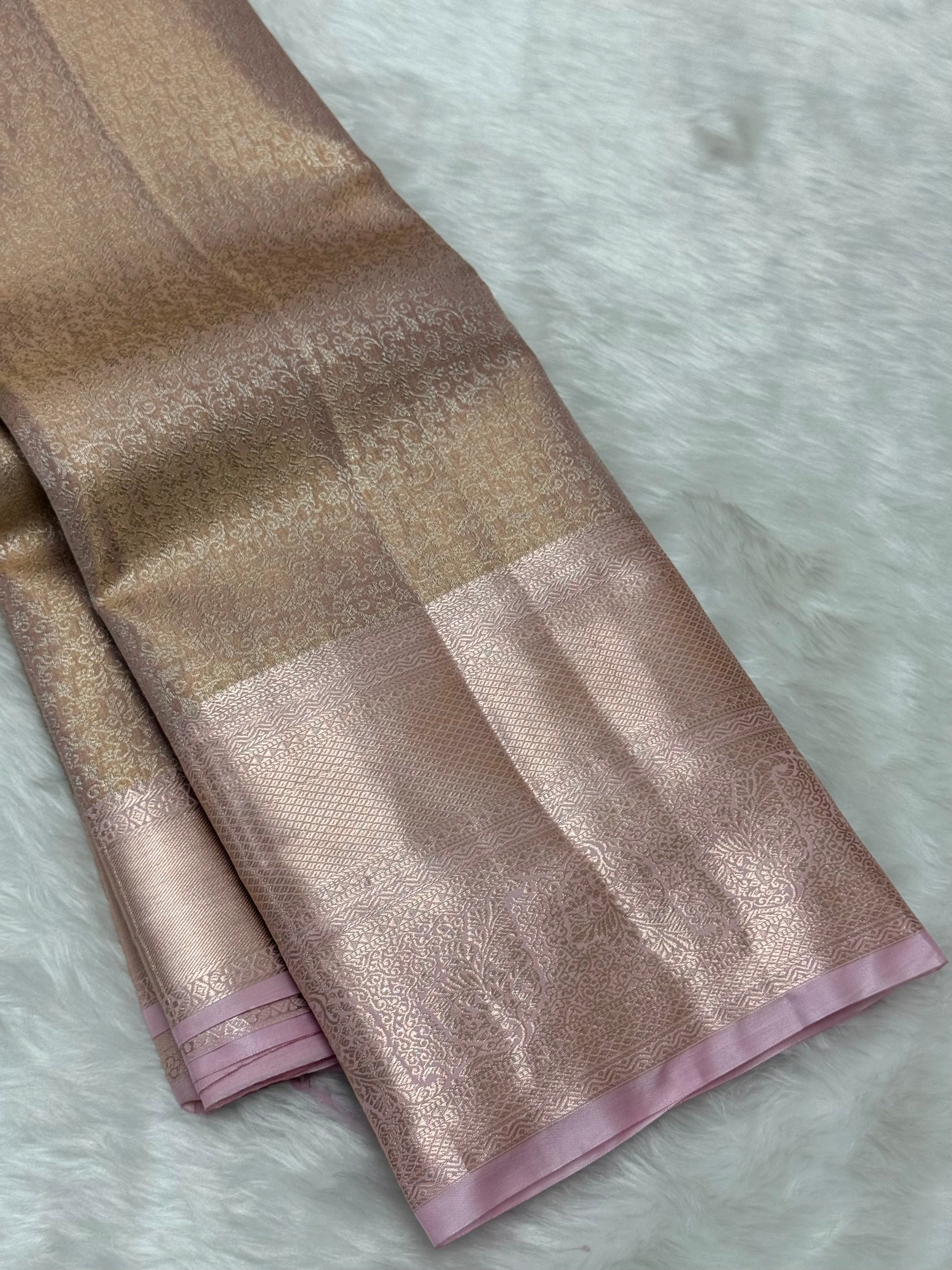 PREMIUM SEMI KANCHI TISSUE SILK SAREE -  SOFT PASTEL PINK