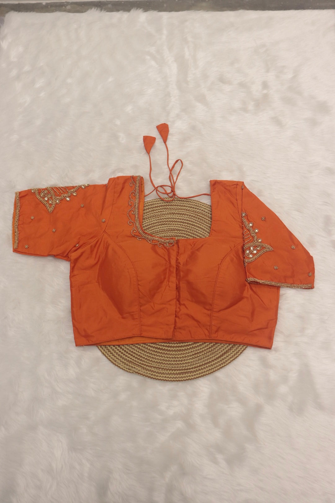 BRIDAL AARI WORK READY TO WEAR SAREE BLOUSE - ORANGE