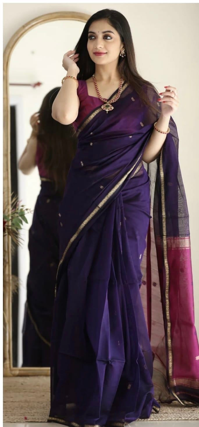 MAHESHWARI COTTON SILK SAREE - VIOLET