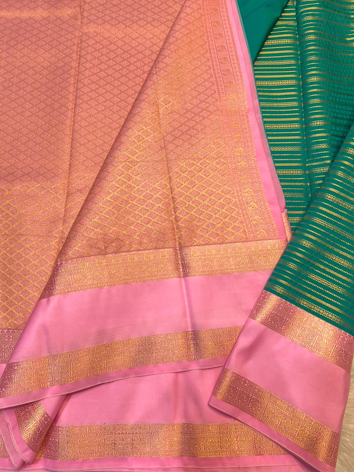 PREMIUM SEMI KANCHI SILK SAREE - TEAL GREEN