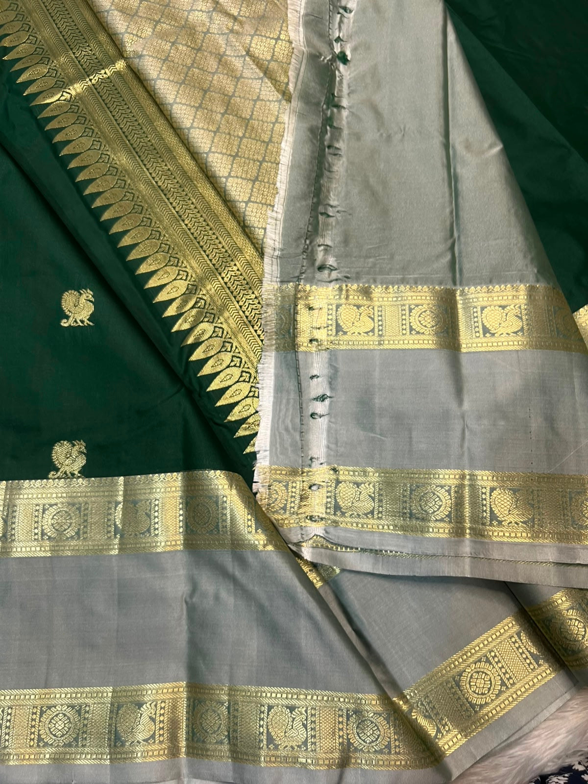 PREMIUM SEMI KANCHI SILK SAREE - FOREST GREEN