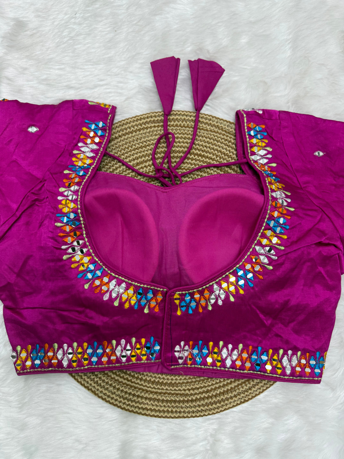 BRIDAL AARI WORK READY TO WEAR SAREE BLOUSE - HOT PINK