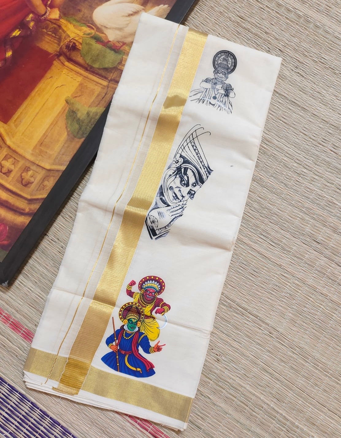 PREMIUM GOLDEN KASAVU PRINTED DOUBLE MUNDU