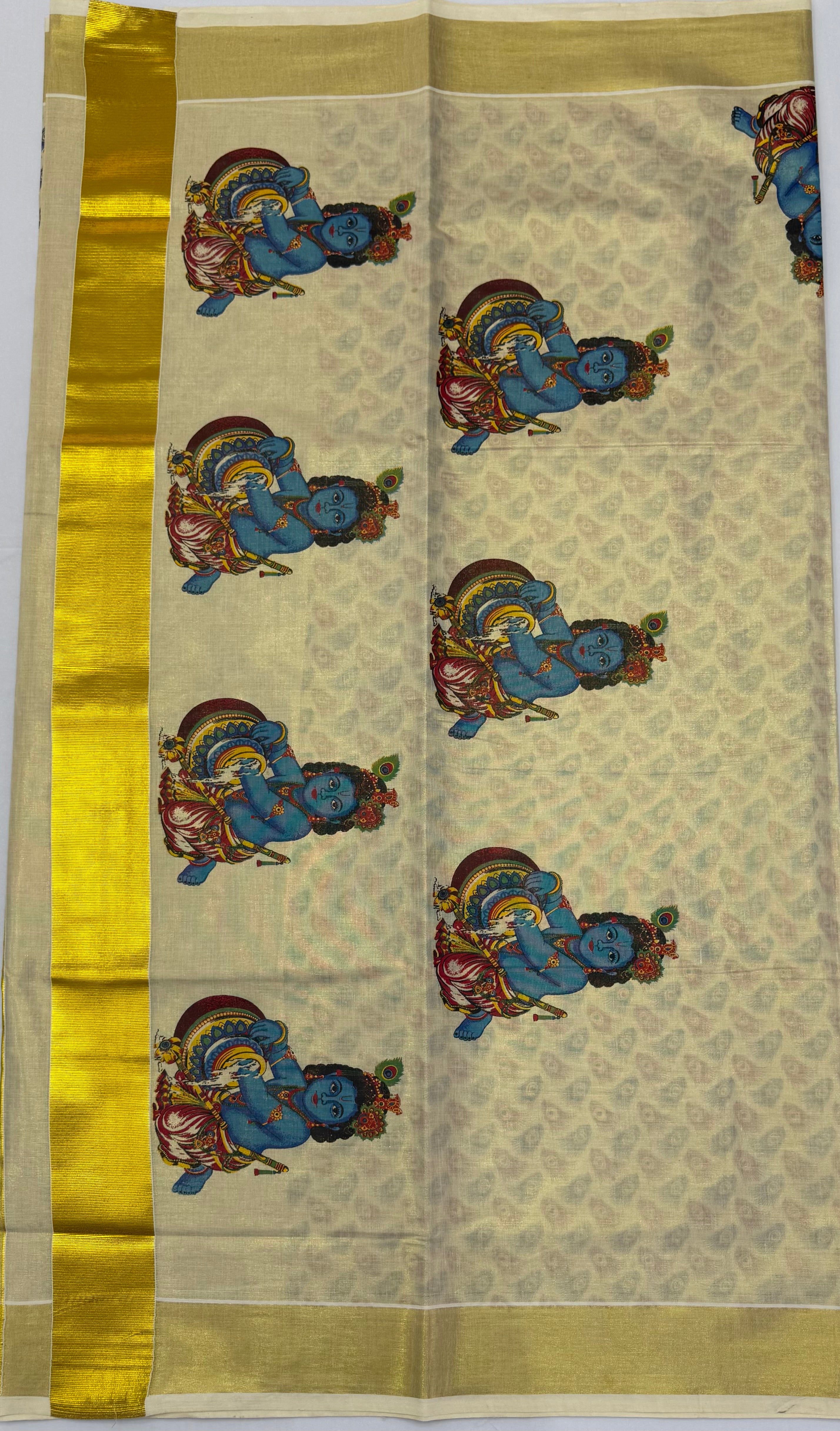 MURAL PAINTED/PRINTED KASAVU TISSUE SAREE (GOLD)