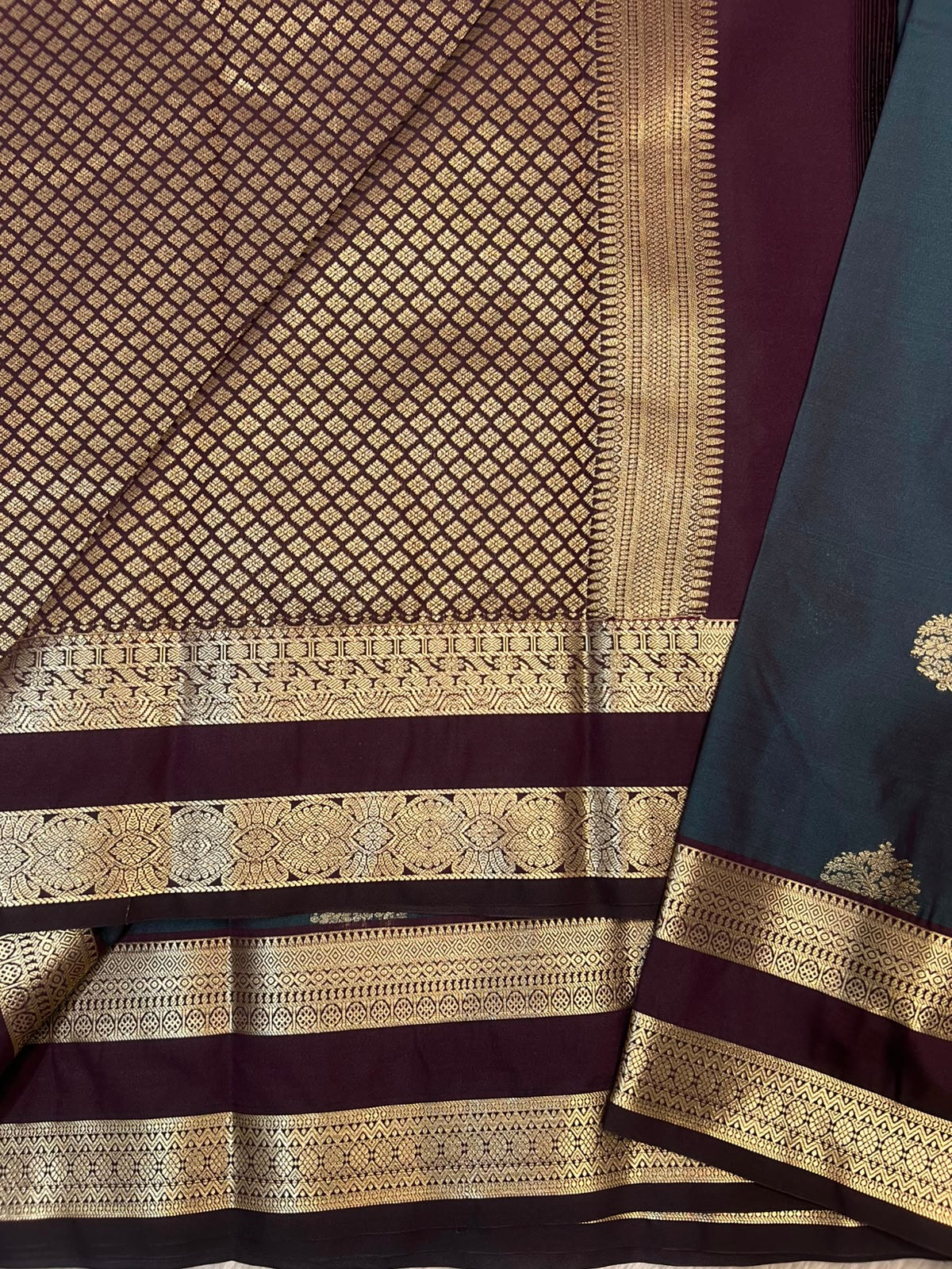 PREMIUM SEMI KANCHI SILK SAREE - PEACOCK GREEN