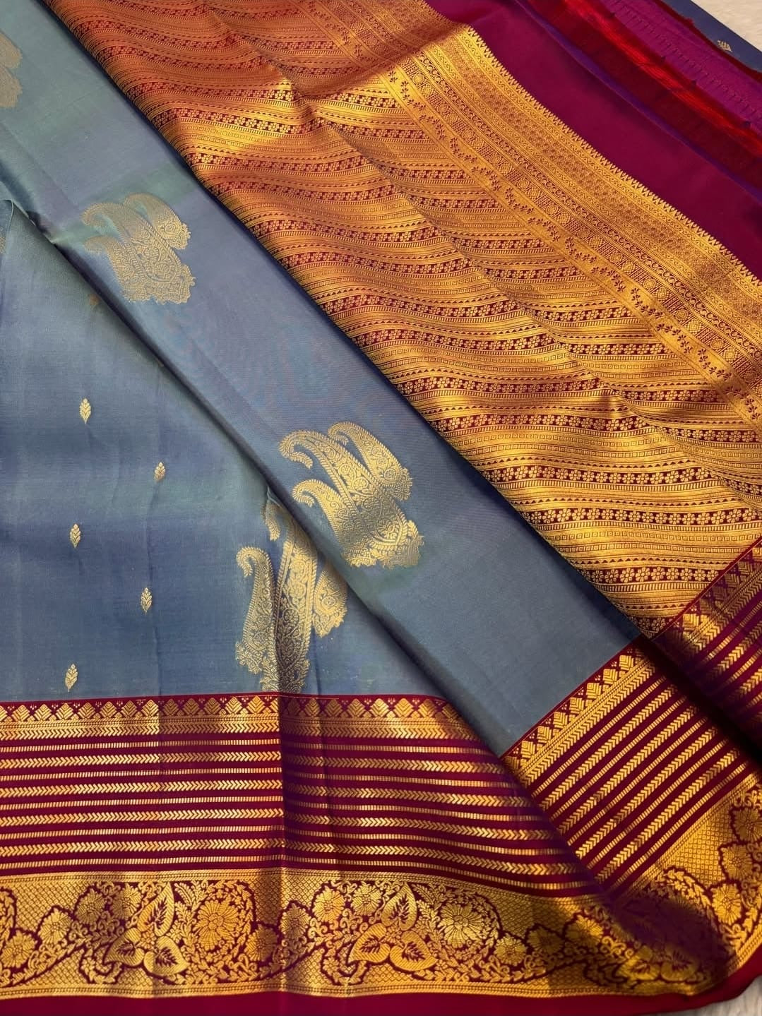 KANCHIPURAM PURE SILK SAREE | SILKMARK® CERTIFIED - SLATE GREY