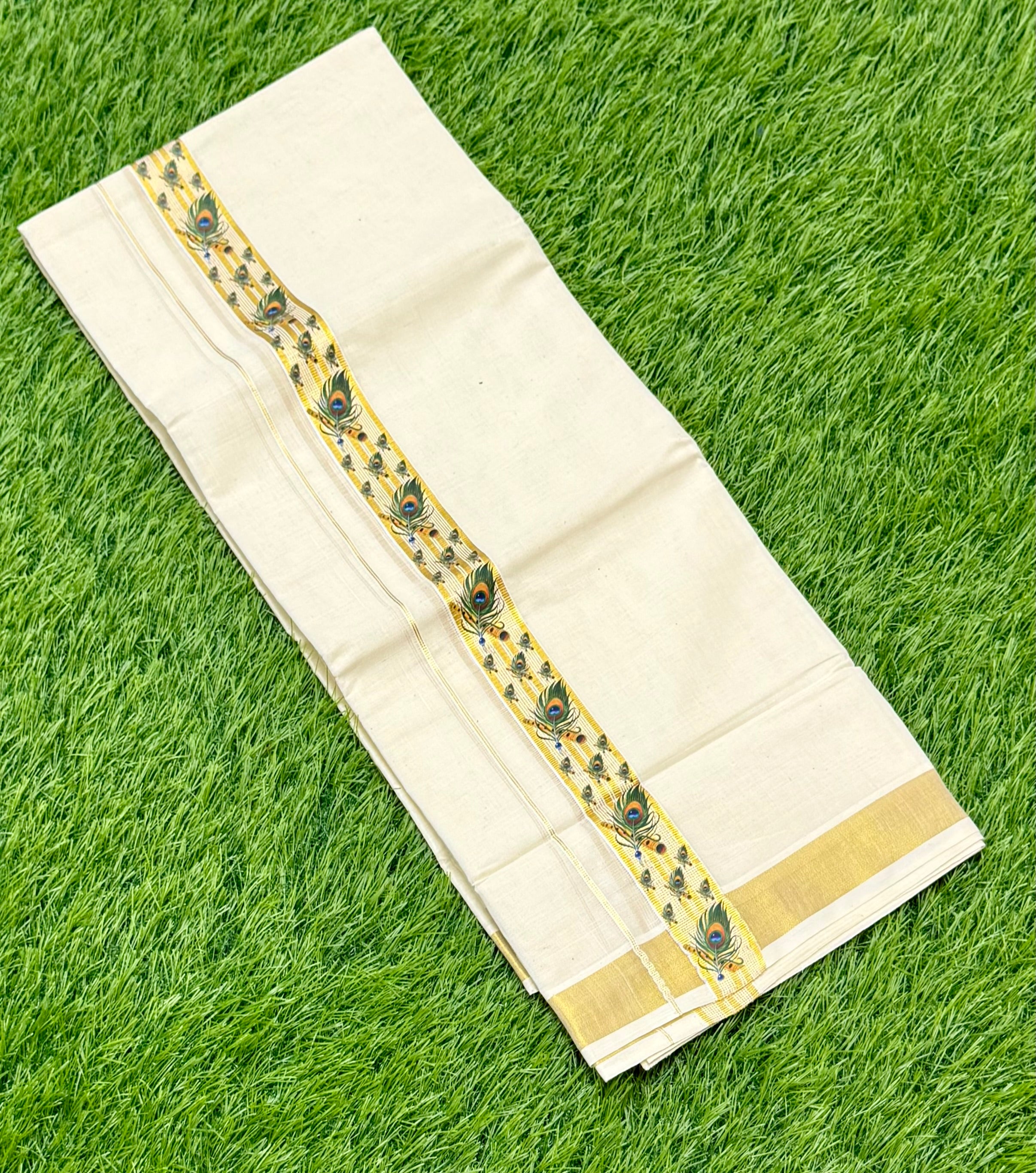 PREMIUM GOLDEN KASAVU PRINTED DOUBLE MUNDU