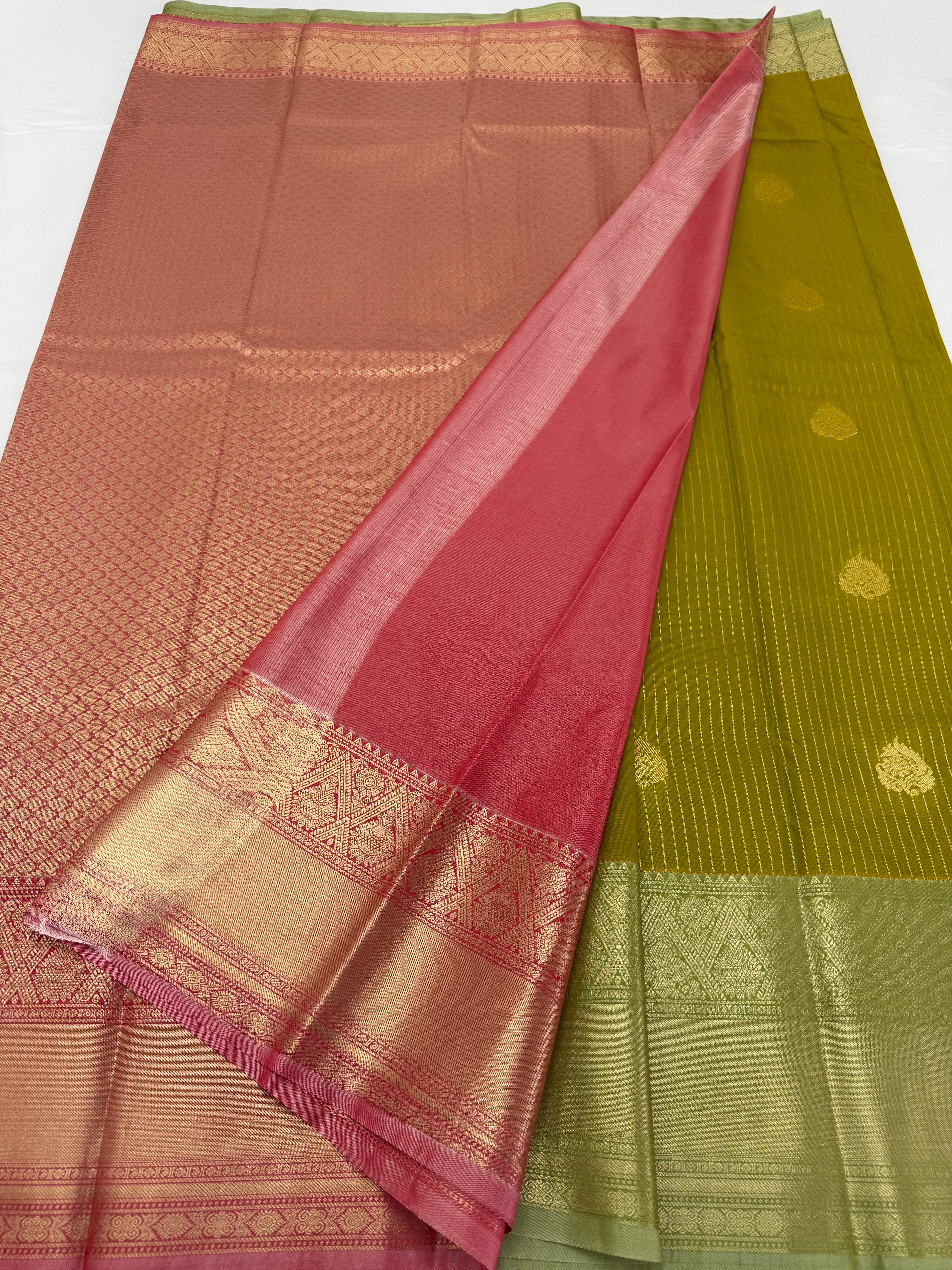 PREMIUM SEMI KANCHI SILK SAREE -OLIVE GREEN
