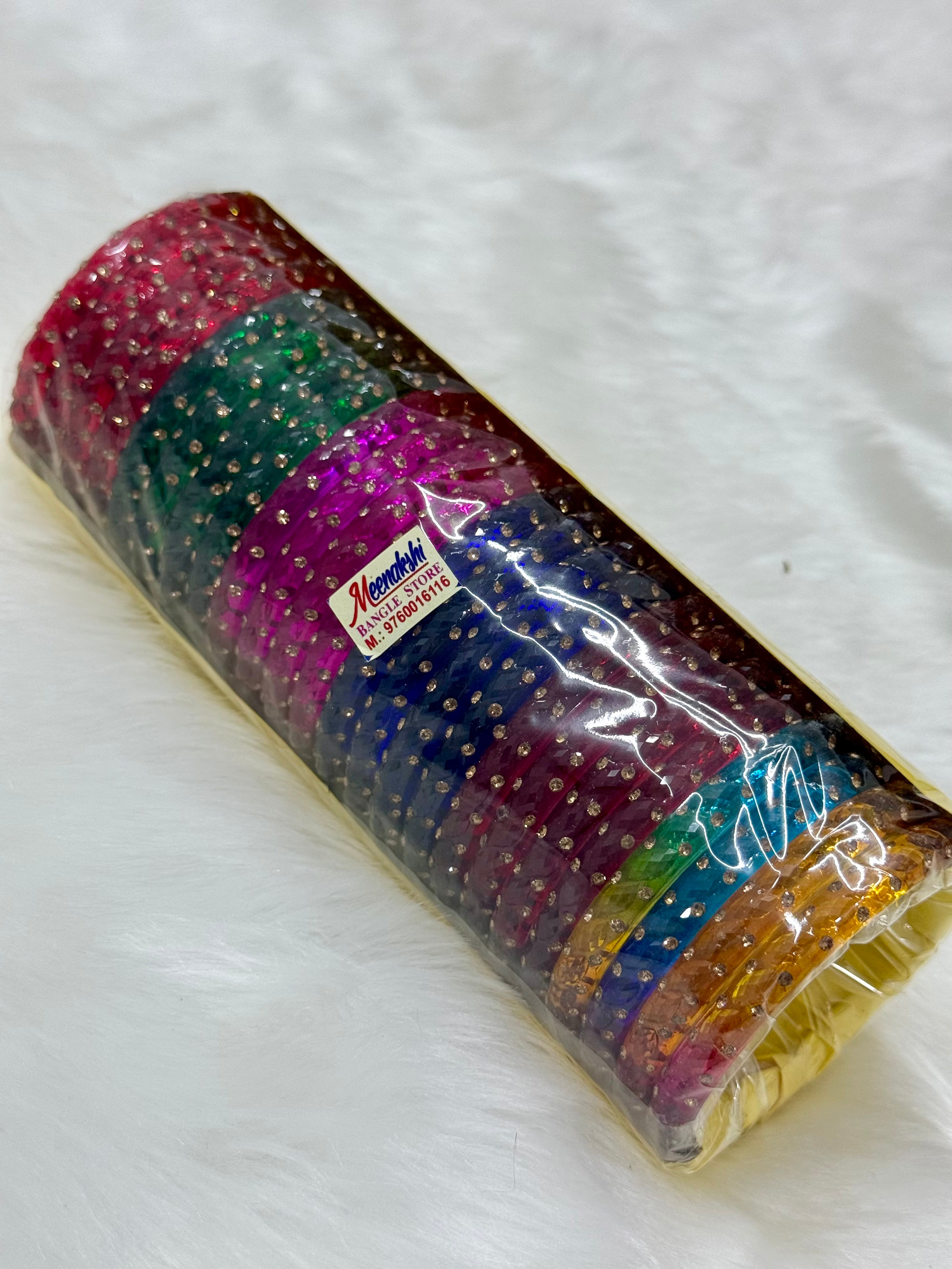 FANCY STONE WORK GLASS BANGLS - 6 COLOURS (BOX OF 24 PCS)
