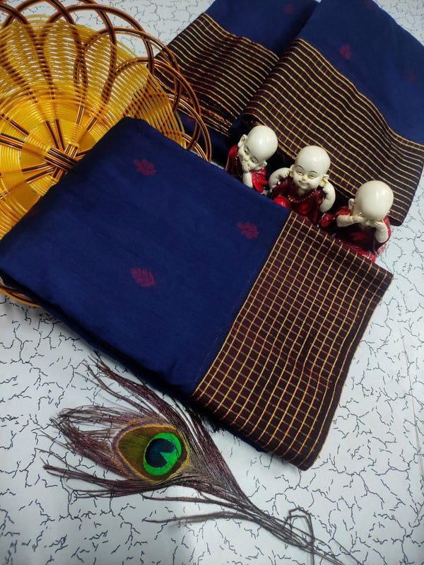 PREMIUM GADWAL KALYANI COTTON SILK SAREES - NAVY BLUE