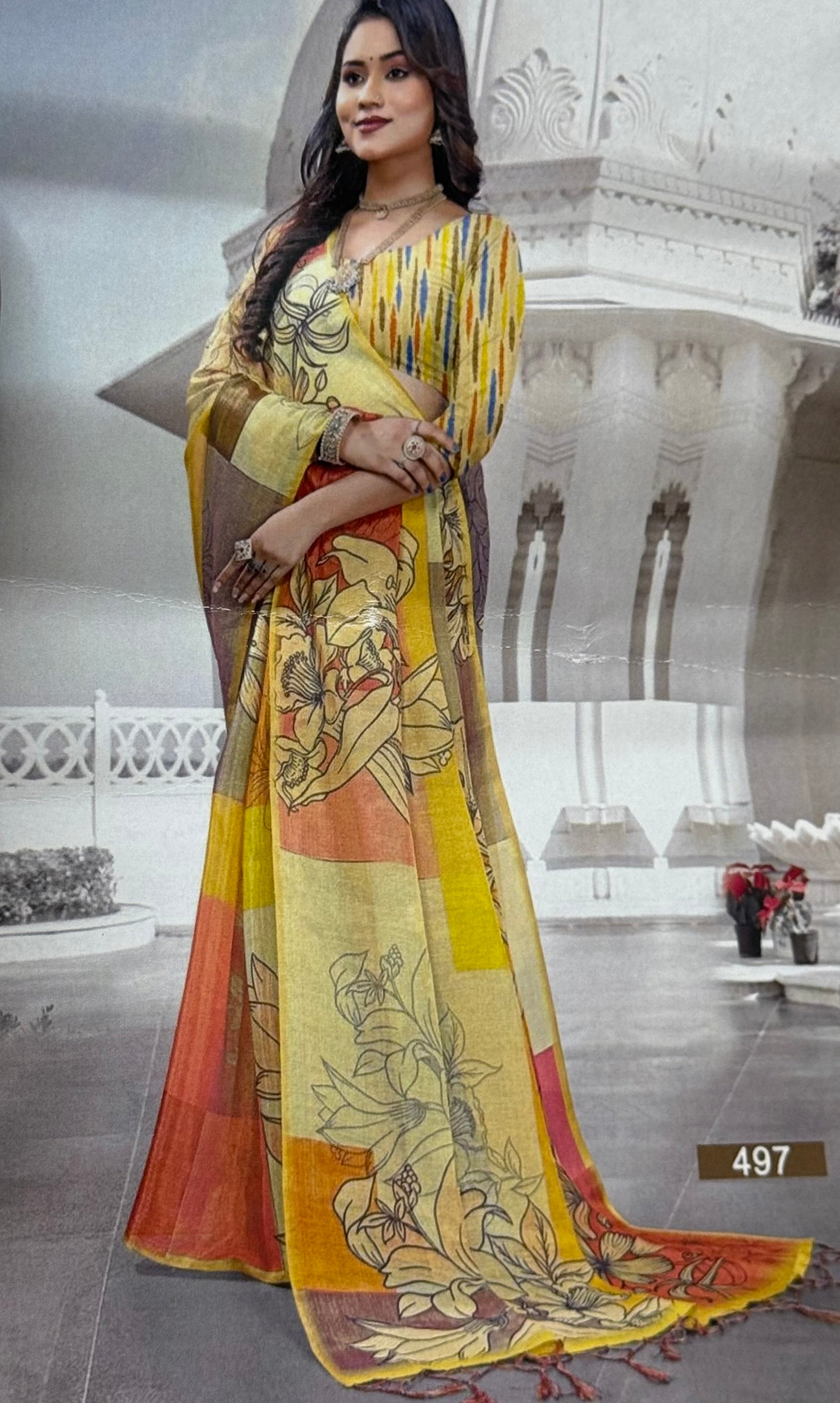 PREMIUM LINEN COTTON SILK SAREE - MULTICOLOUR