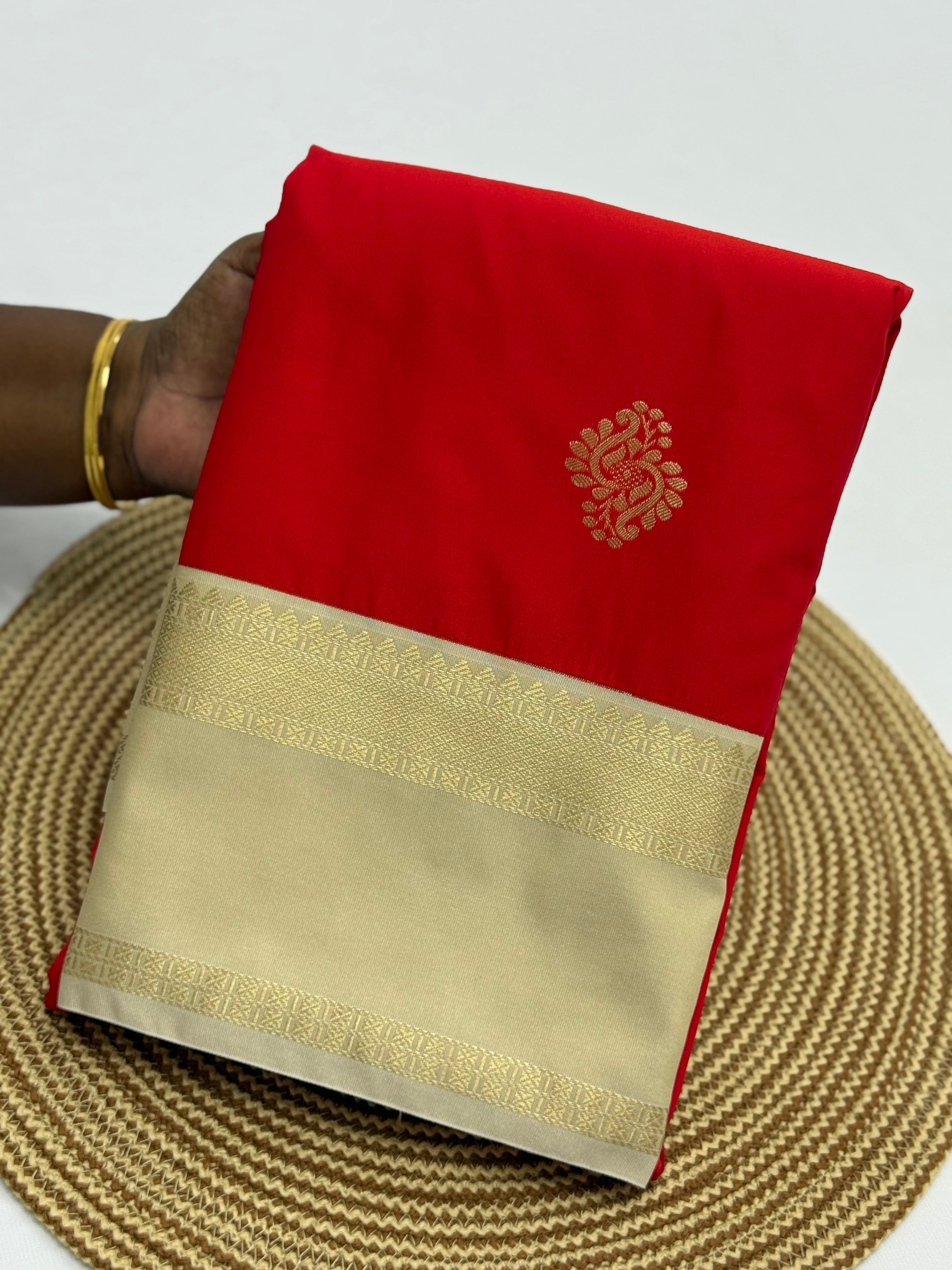 PREMIUM SEMI KANCHI SILK SAREE - VERMILLION