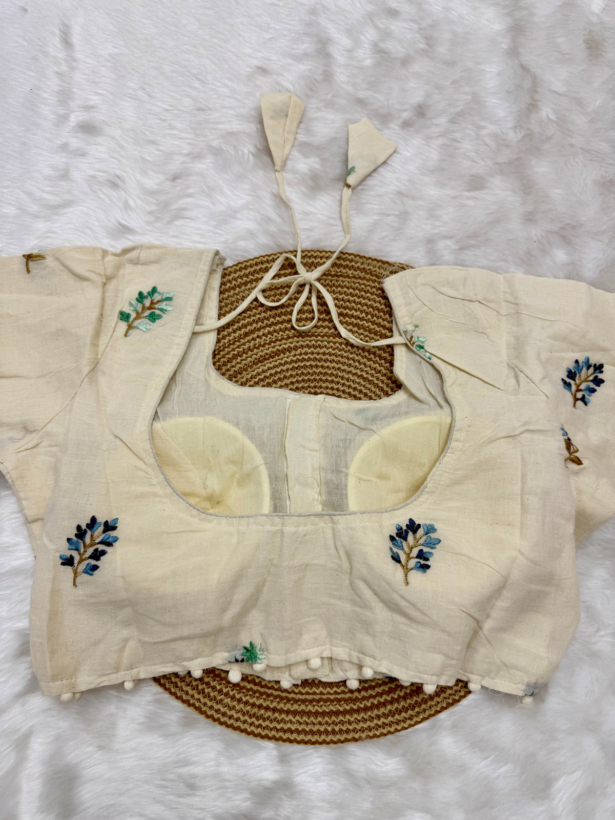 DESIGNER EMBRO-SEQUIN WORK BLOUSE - OFF WHITE