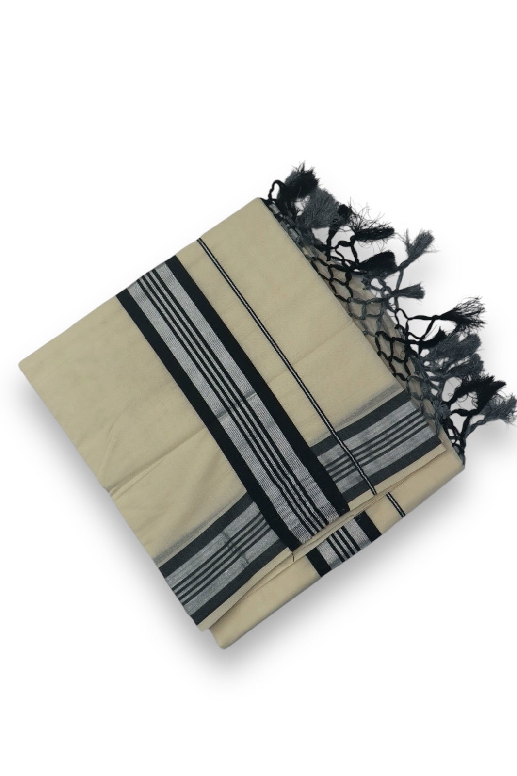 KERALA KASAVU SAREE WITH BLACK & SILVER BORDER