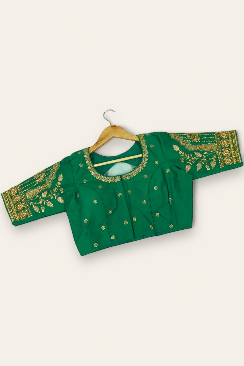 WOMEN'S READYMADE AARI MAGGAM WORK SAREE BLOUSE - PERSIAN GREEN